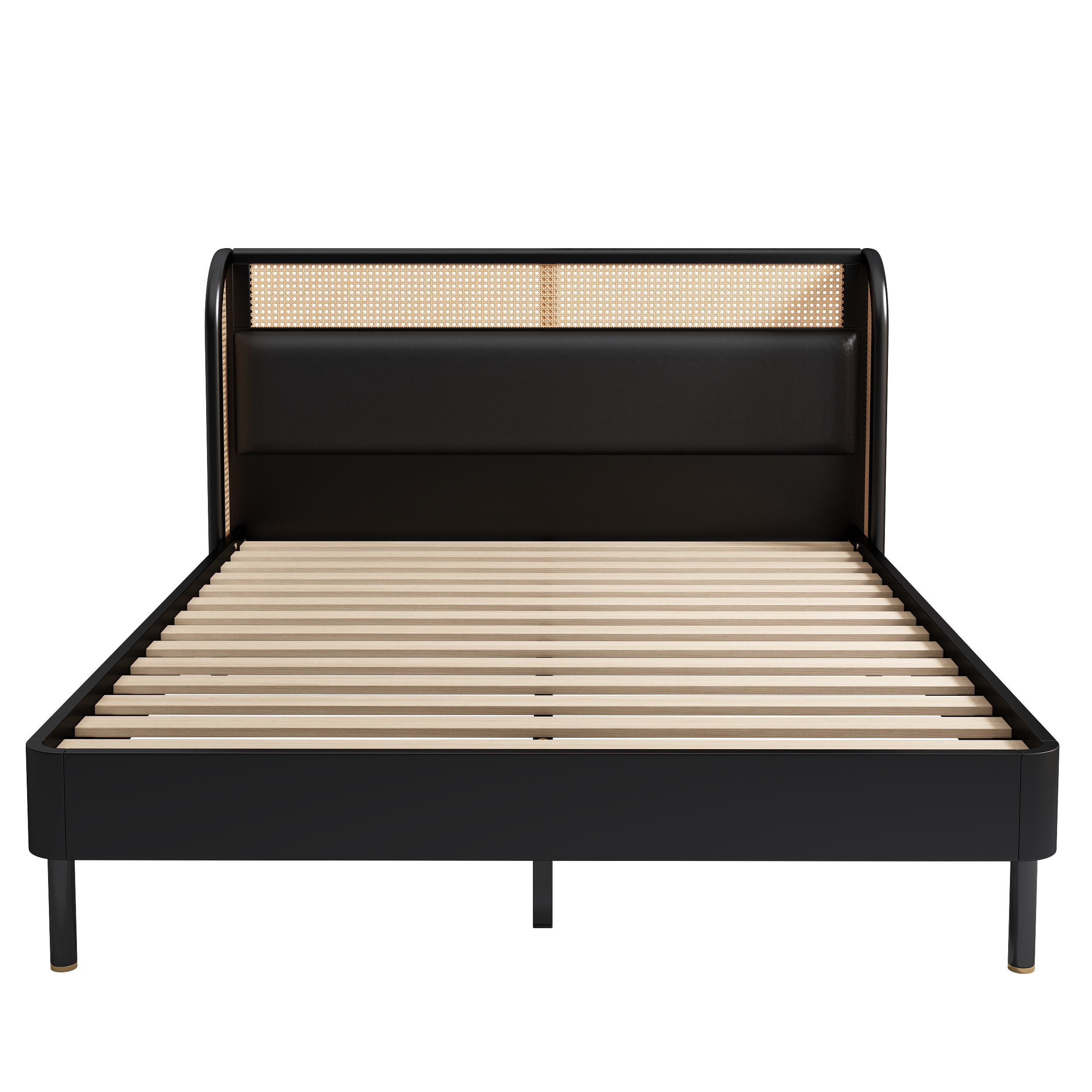 3 Pieces Modern Cannage Rattan Platform Queen Bed