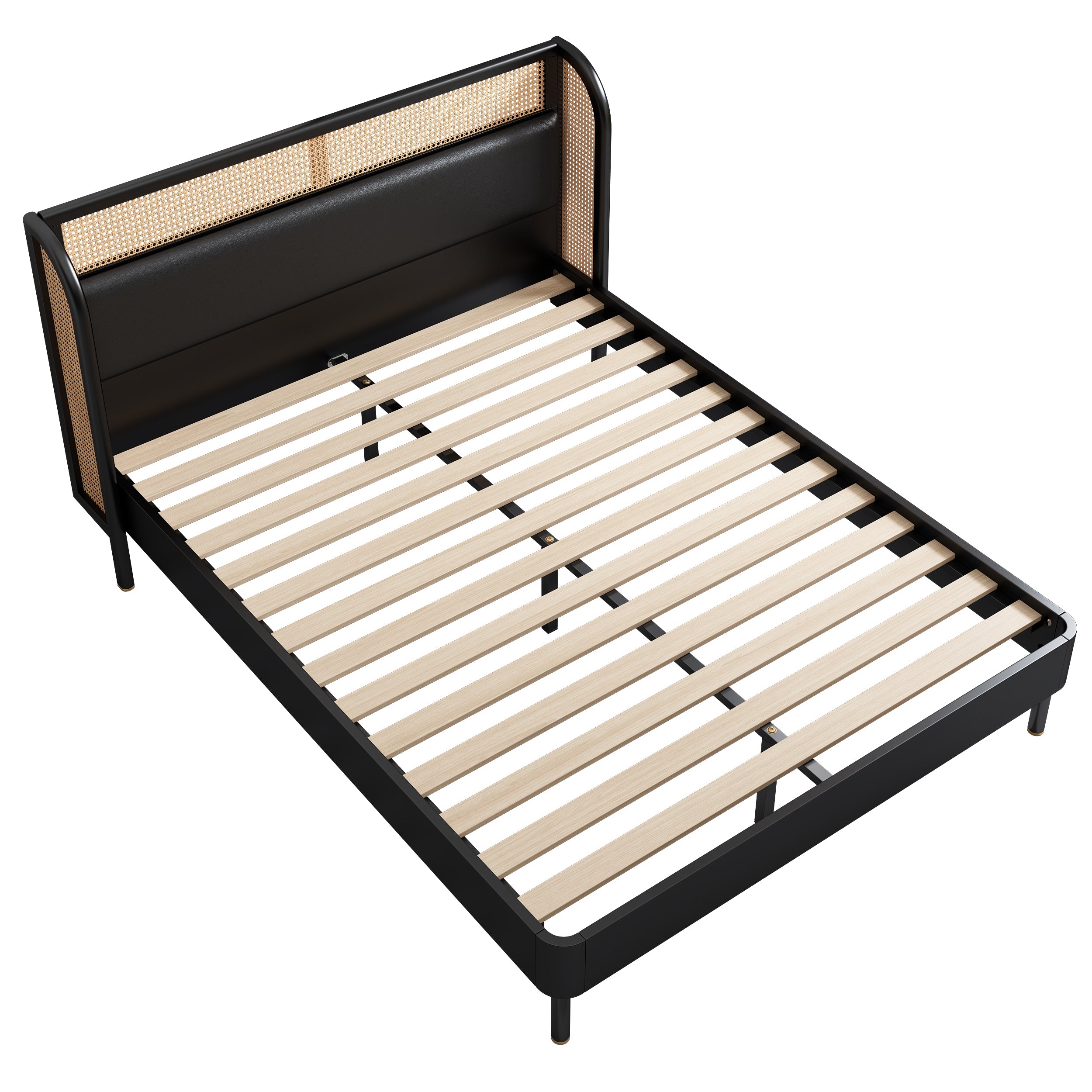 3 Pieces Modern Cannage Rattan Platform Queen Bed