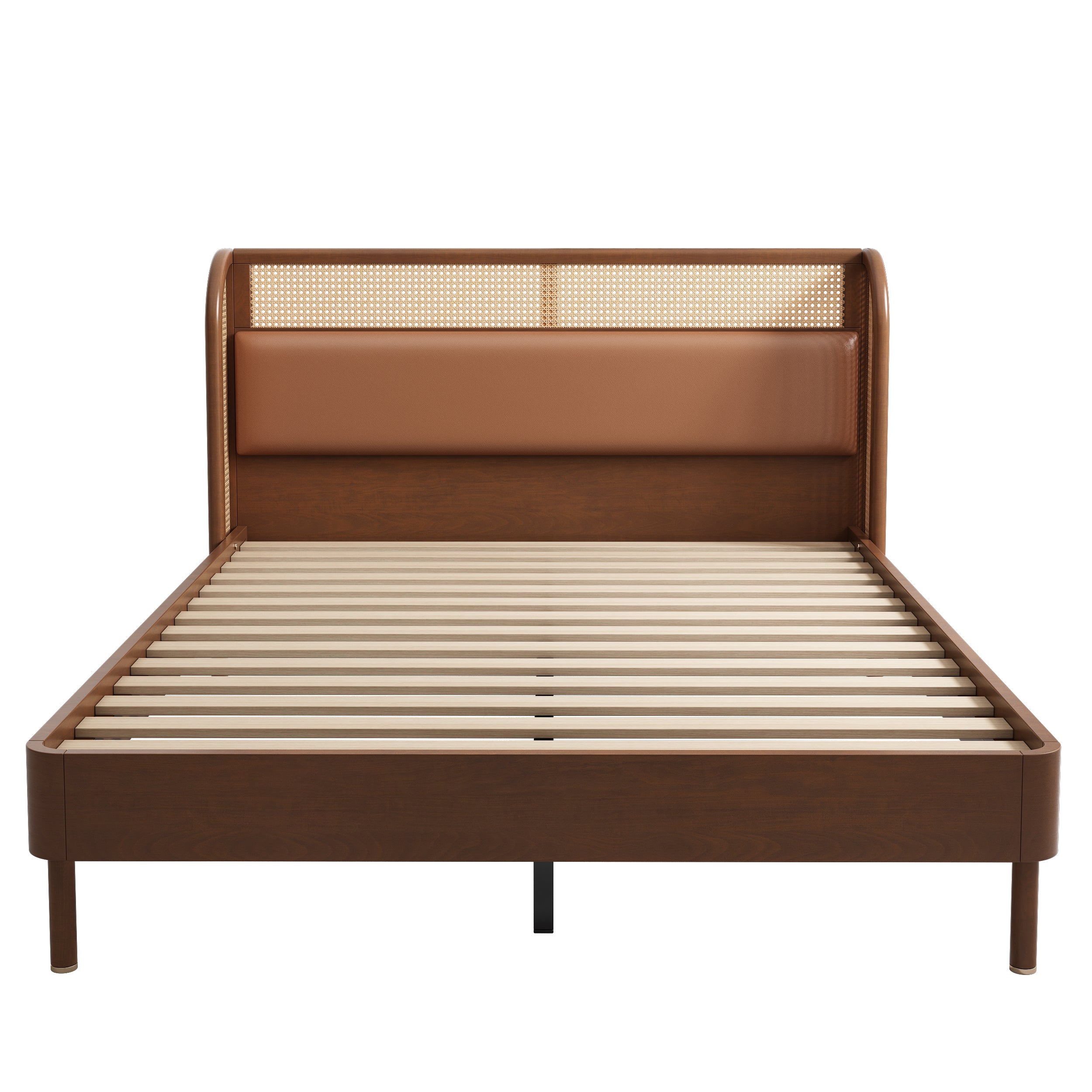 3 Pieces Modern Cannage Rattan Platform Queen Bed
