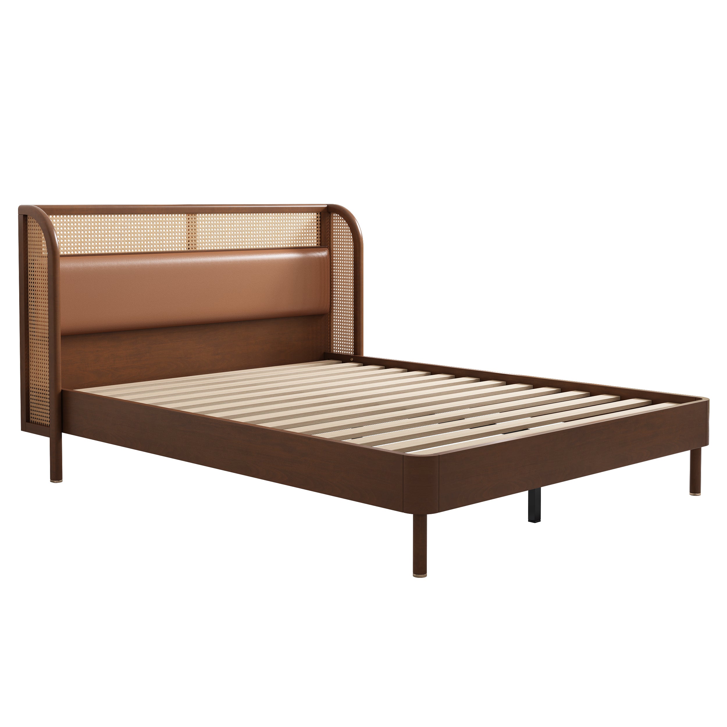 3 Pieces Modern Cannage Rattan Platform Queen Bed