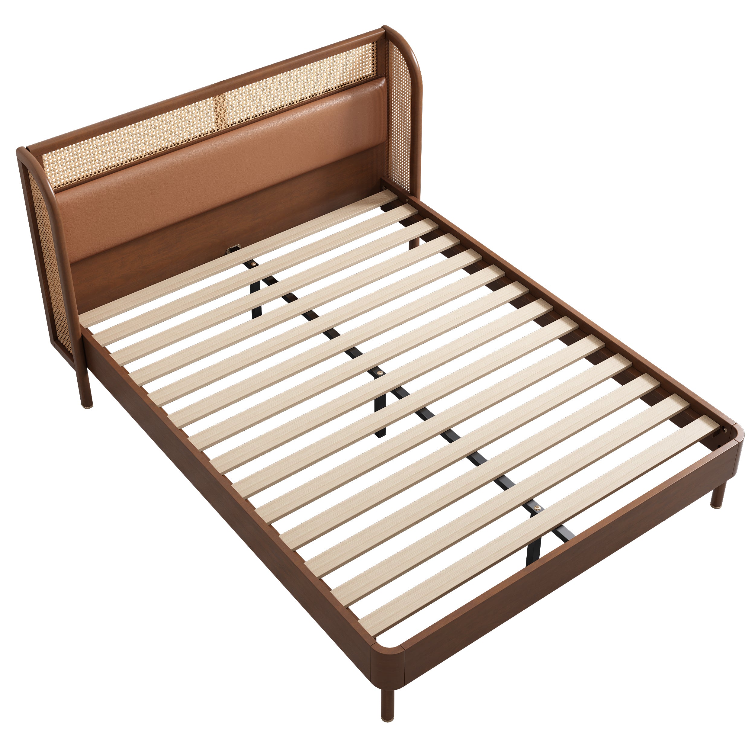 3 Pieces Modern Cannage Rattan Platform Queen Bed
