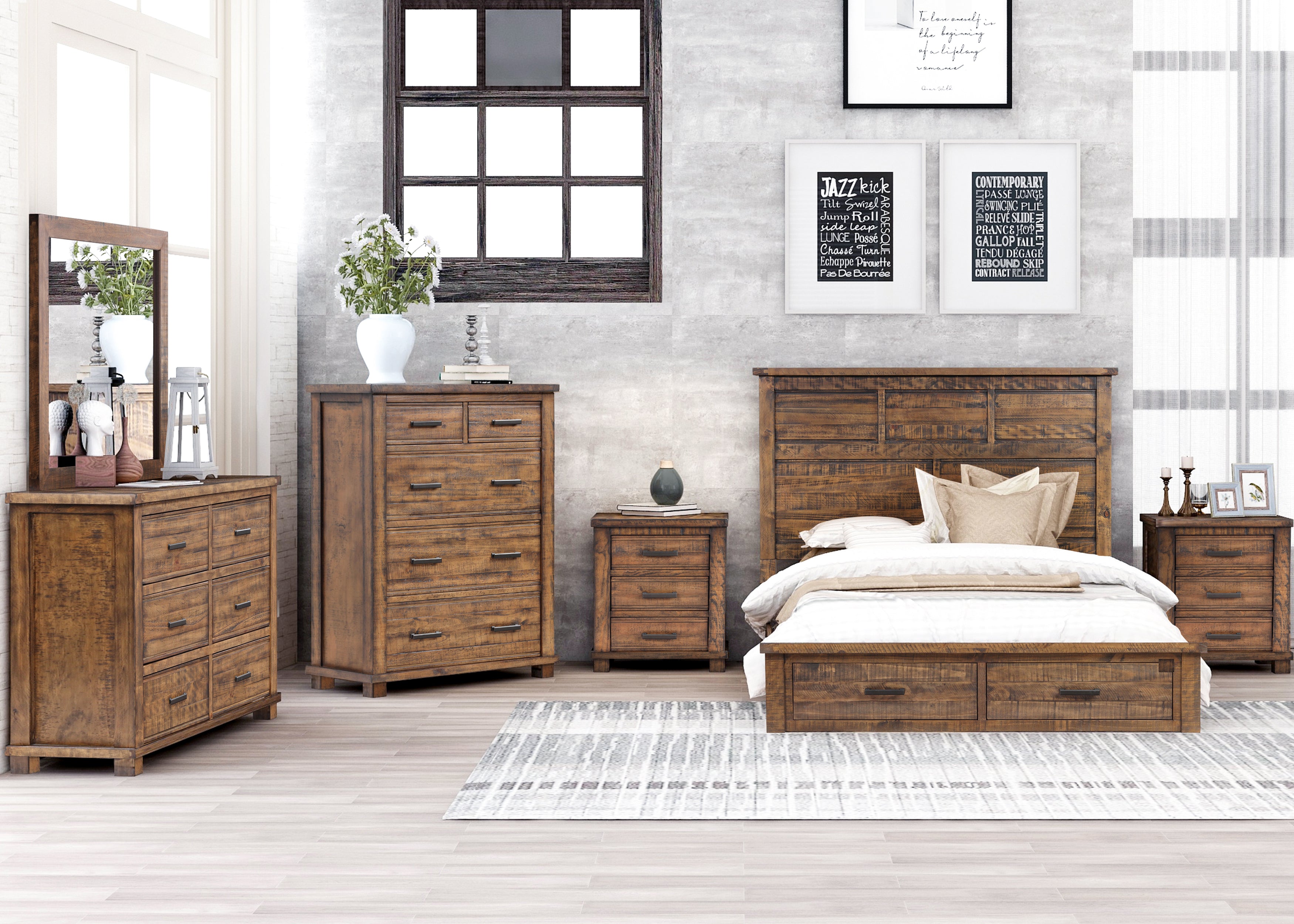 Queen Solid Wood Frame 6 Pieces Storage Bedroom Sets