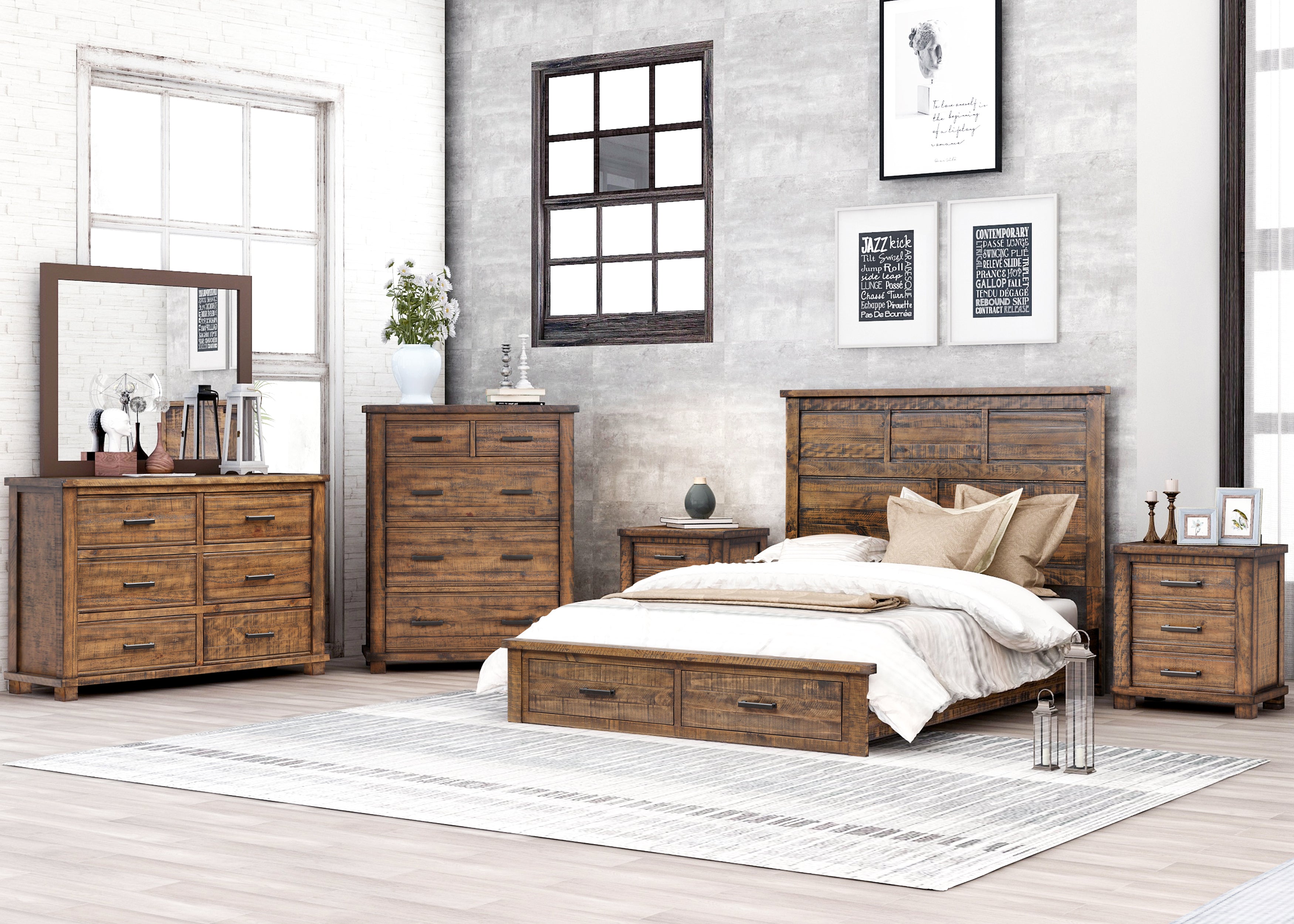 Queen Solid Wood Frame 6 Pieces Storage Bedroom Sets