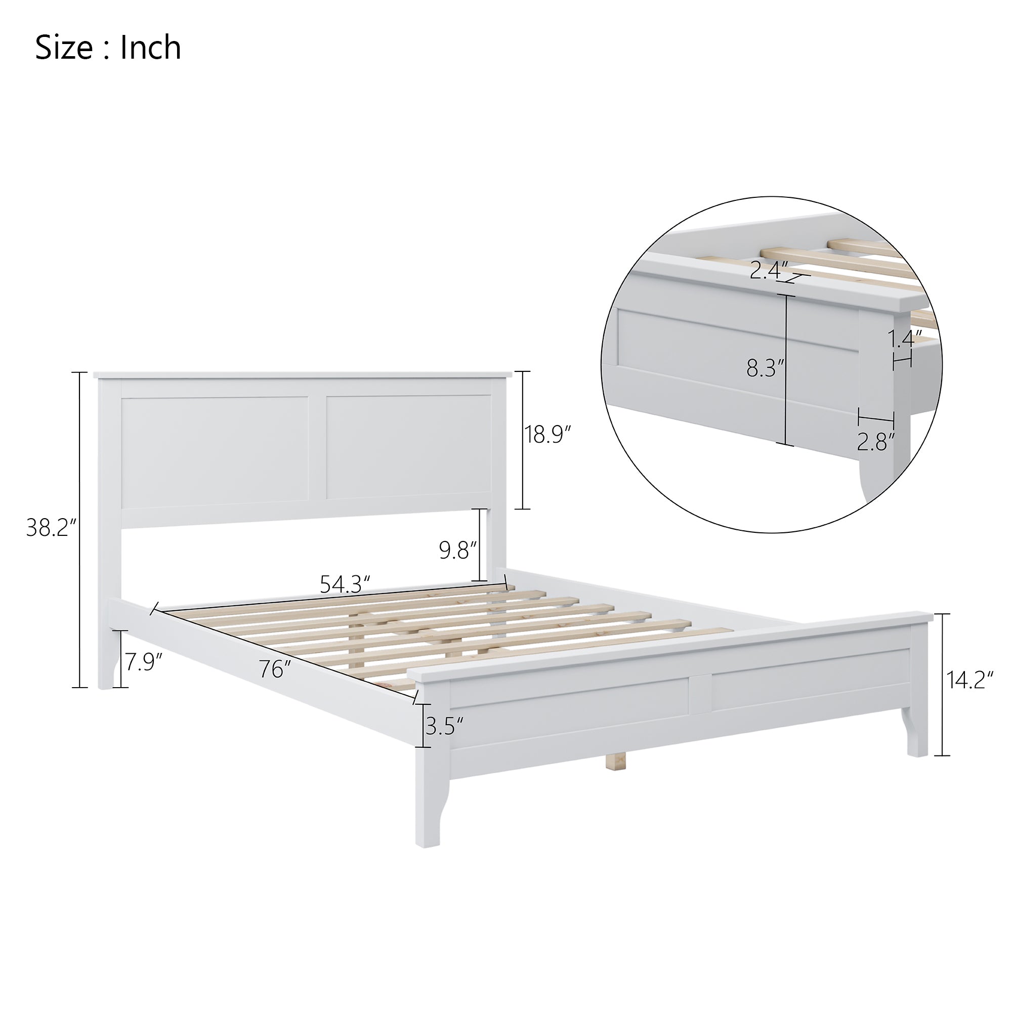 White Solid Wood 3 Pieces Full Bedroom Sets