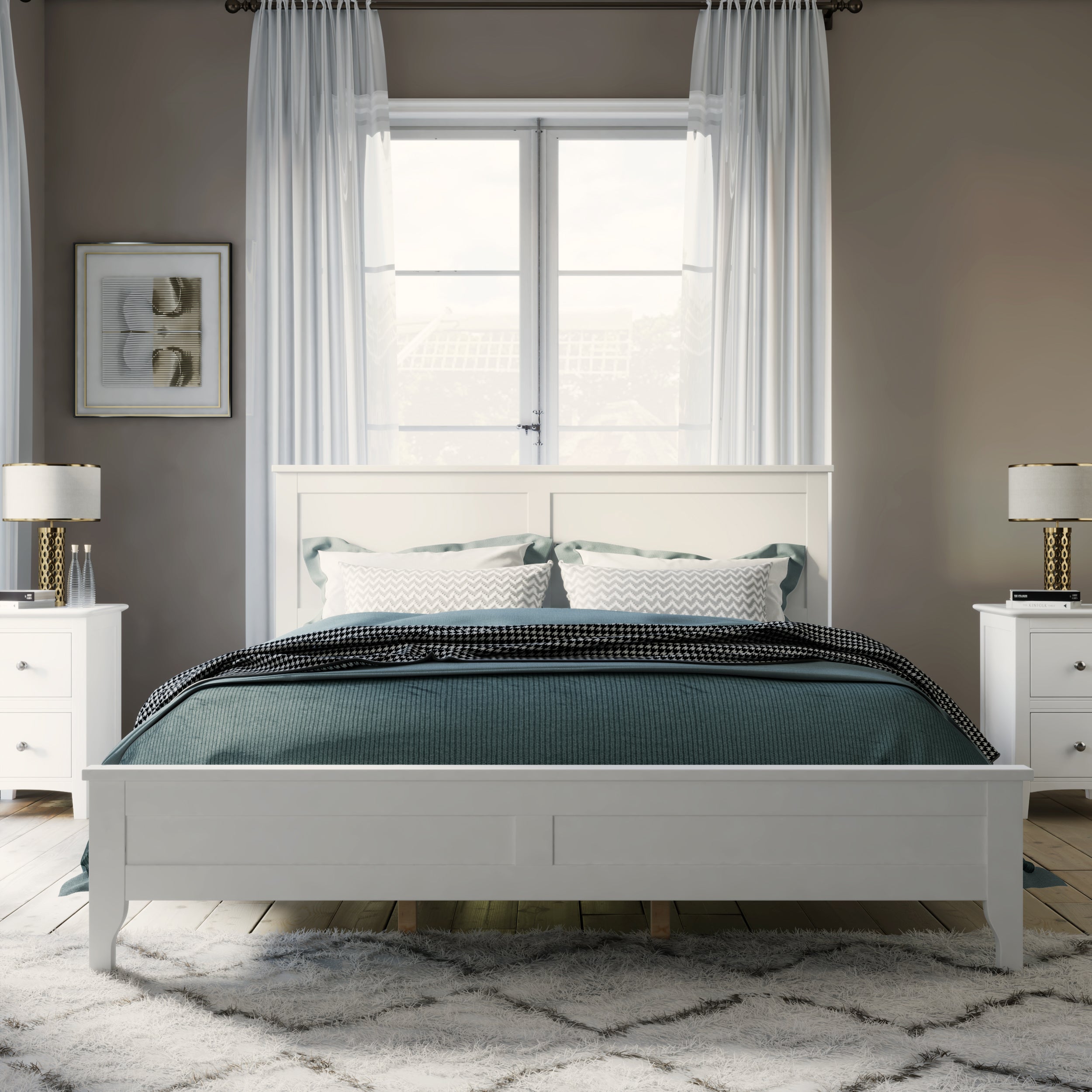 White Solid Wood 3 Pieces Full Bedroom Sets