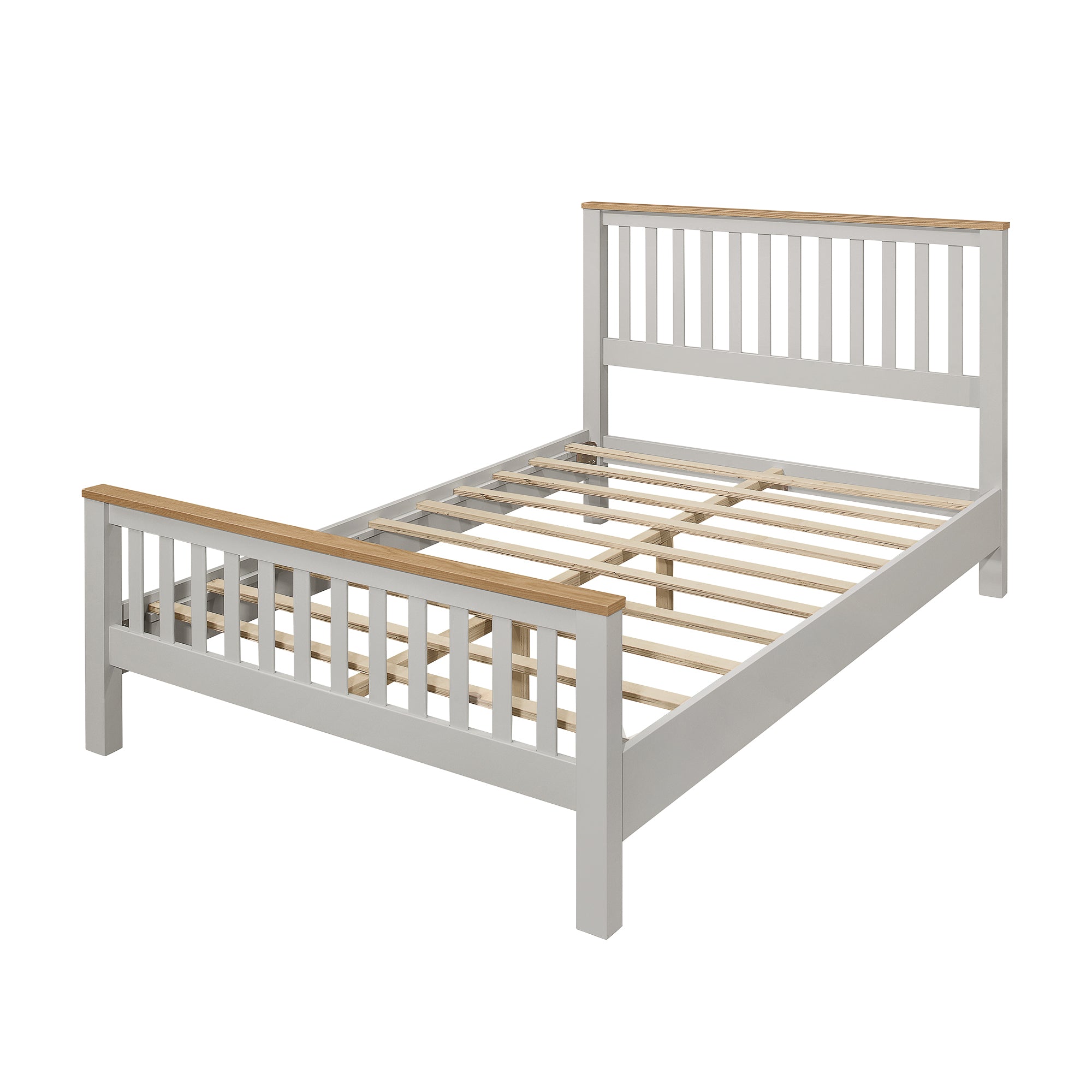 3 Pieces Country Gray with Oak Top Bedroom Sets, Full Bed, Nightstand and Dresser