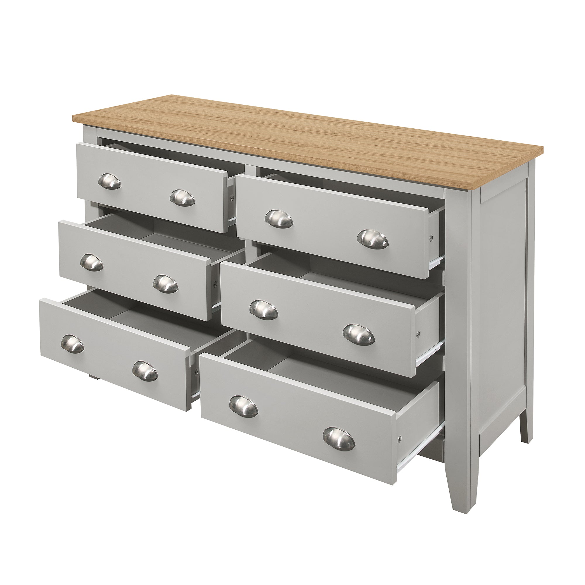 3 Pieces Country Gray with Oak Top Bedroom Sets, Full Bed, Nightstand and Dresser