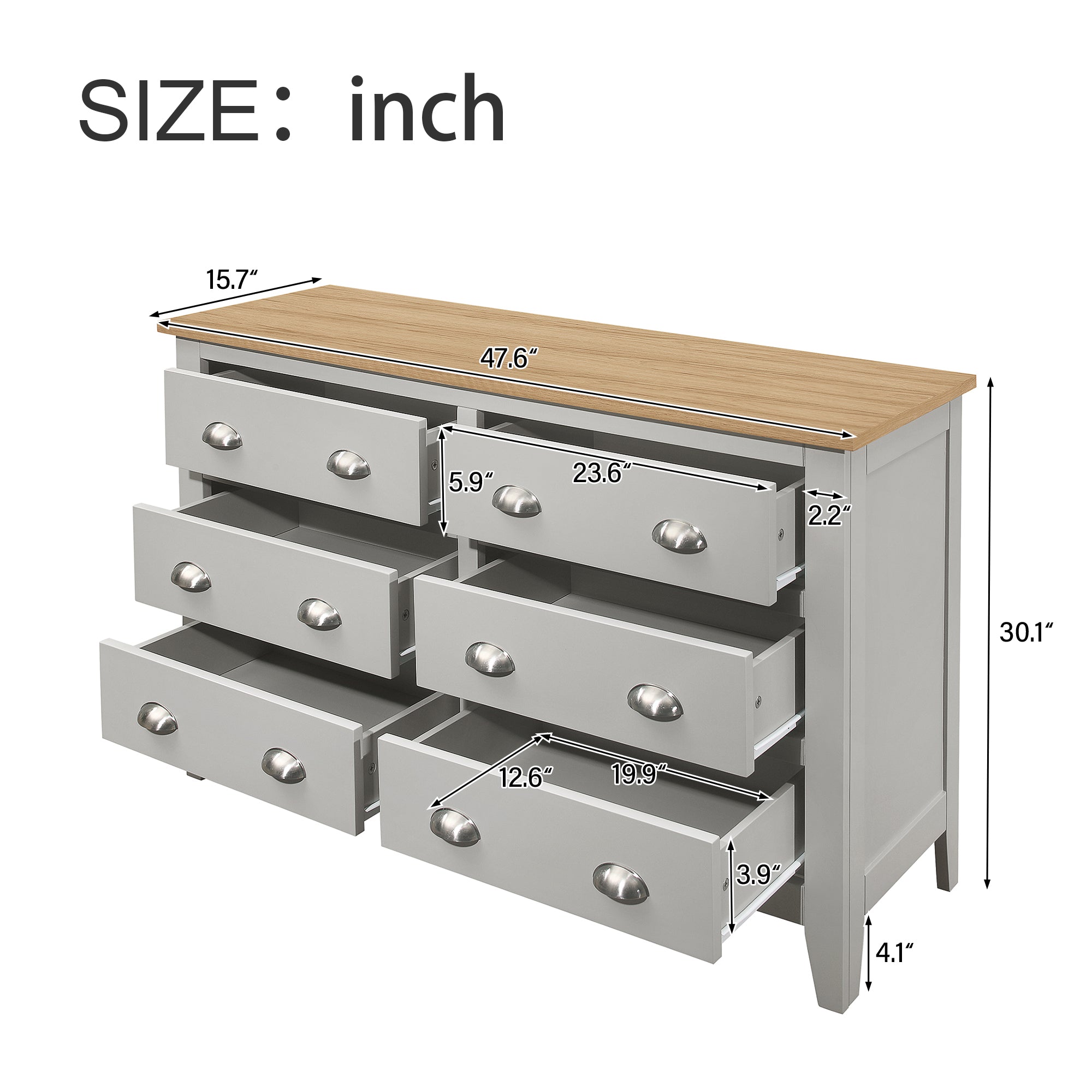 3 Pieces Country Gray with Oak Top Bedroom Sets, Full Bed, Nightstand and Dresser