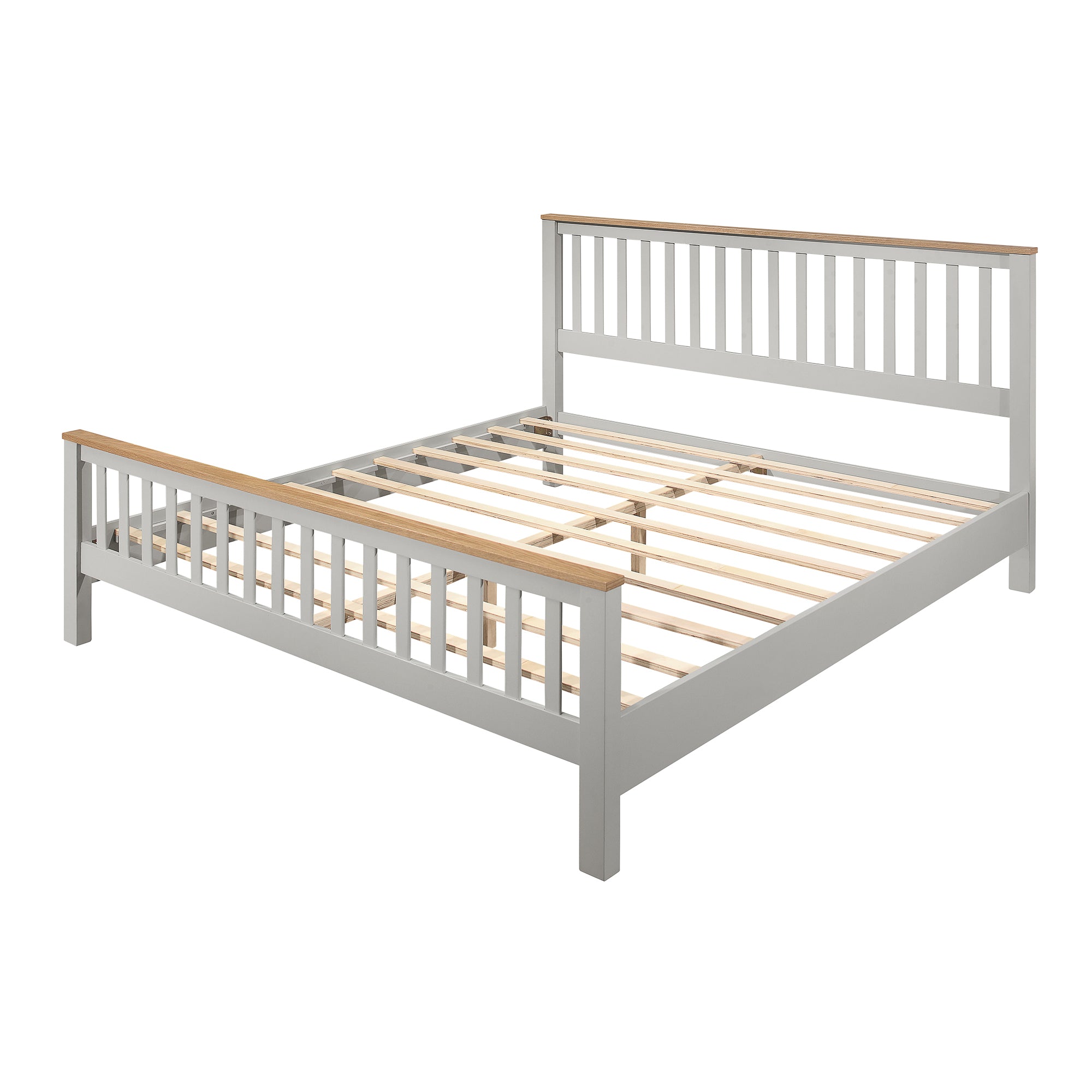 3 Pieces Country Gray with Oak Top Bedroom Sets, Full Bed, Nightstand and Dresser