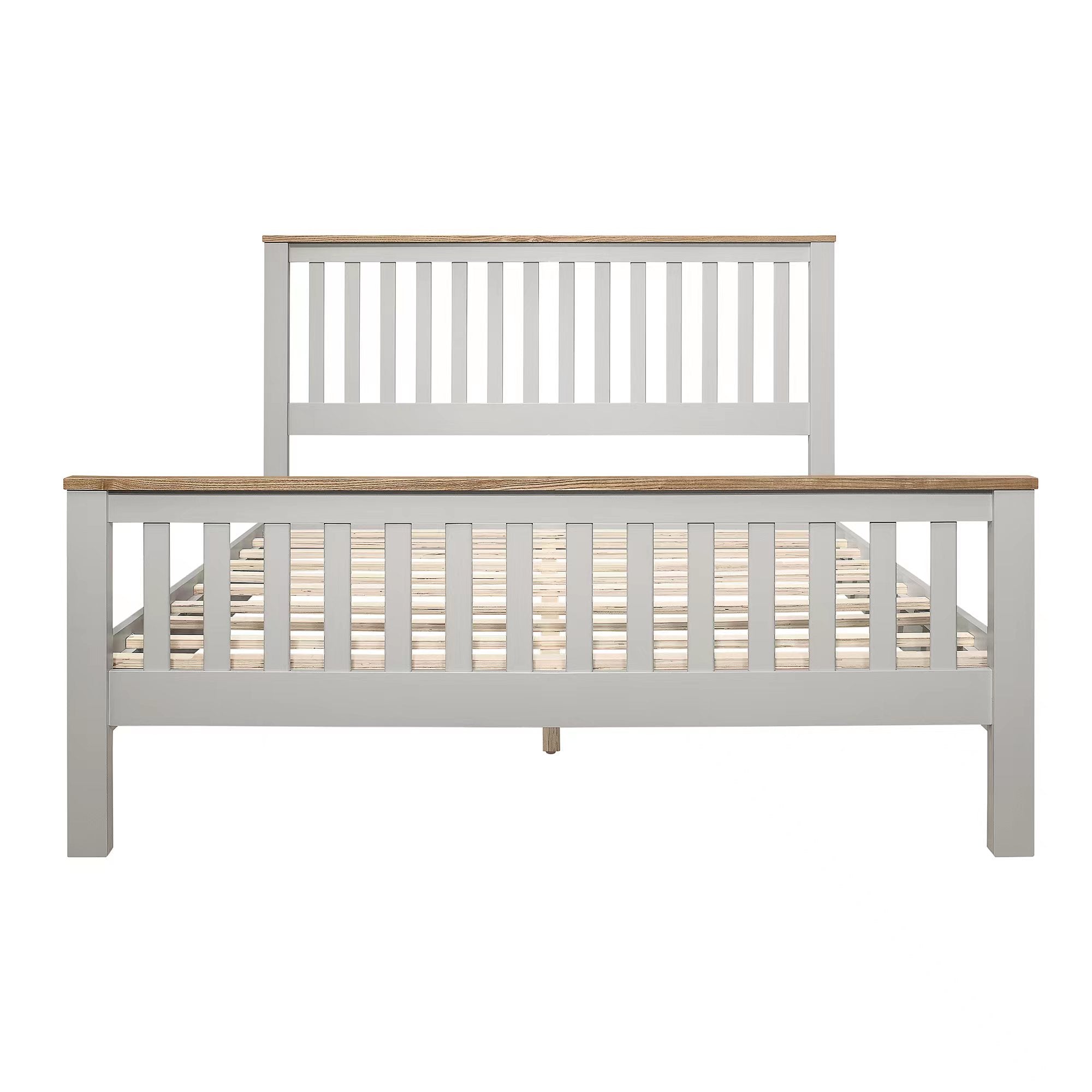 3 Pieces Country Gray with Oak Top Bedroom Sets, Full Bed, Nightstand and Dresser