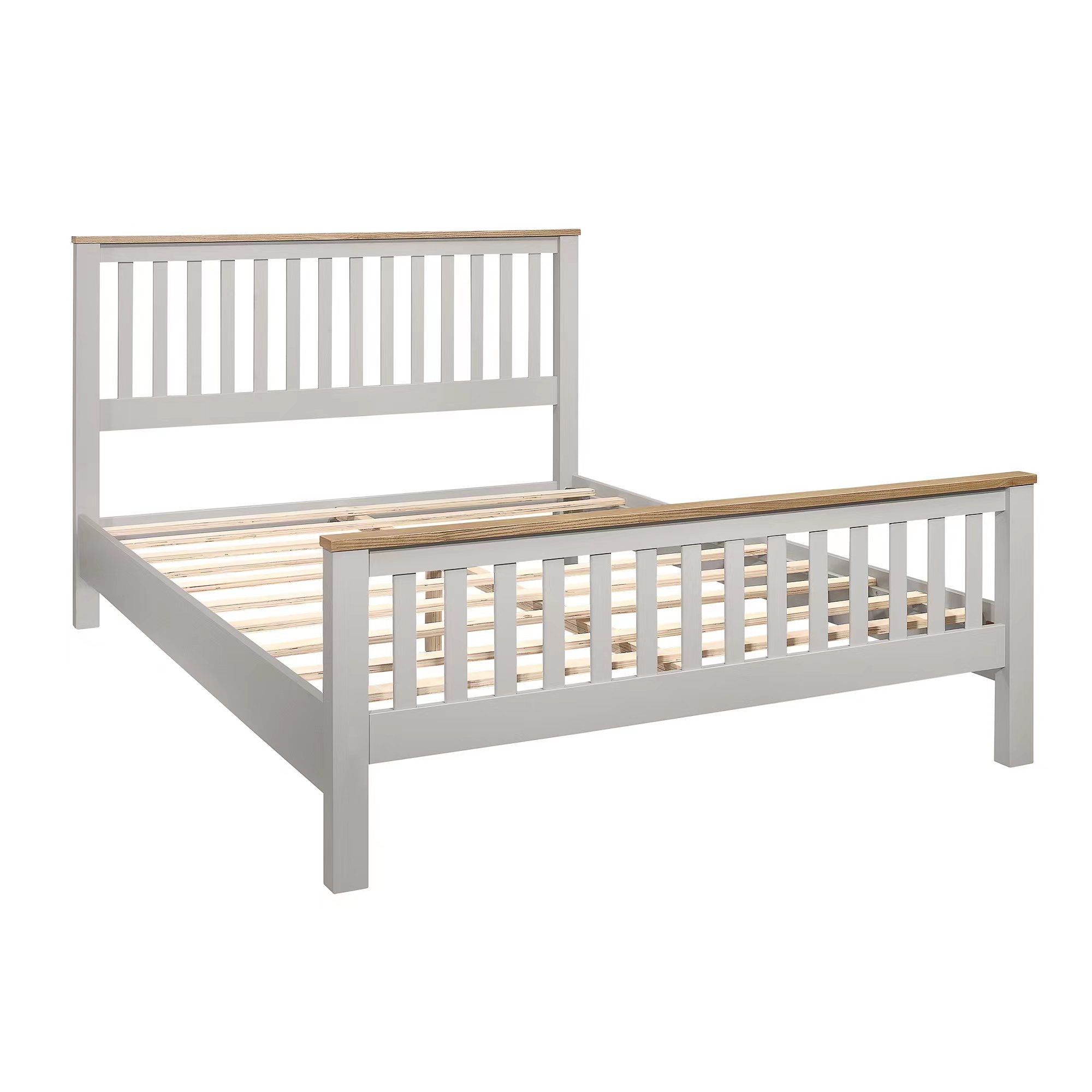 3 Pieces Country Gray with Oak Top Bedroom Sets, Full Bed, Nightstand and Dresser