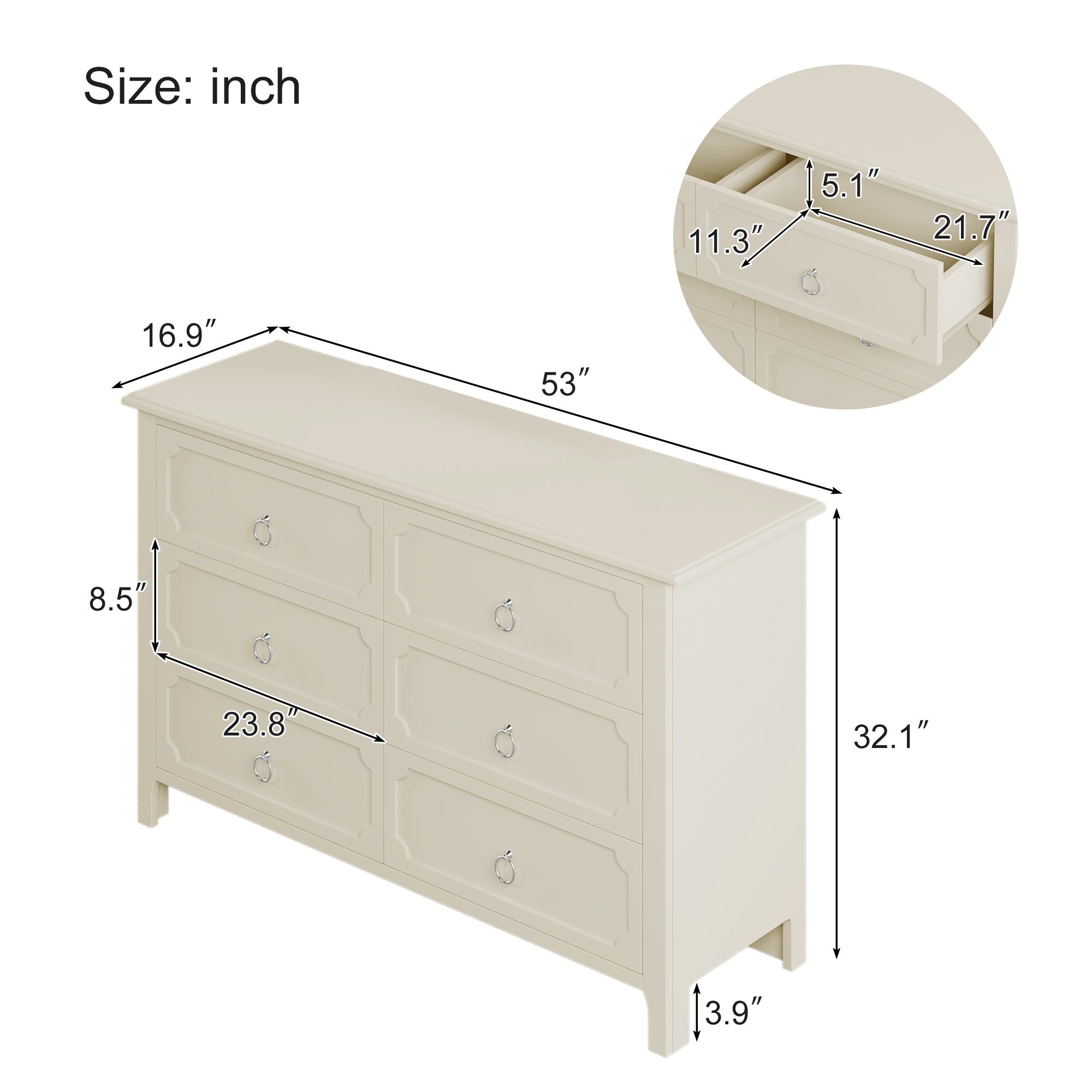 Solid Wood Frame Platform Bed with Nightstand and Dresser