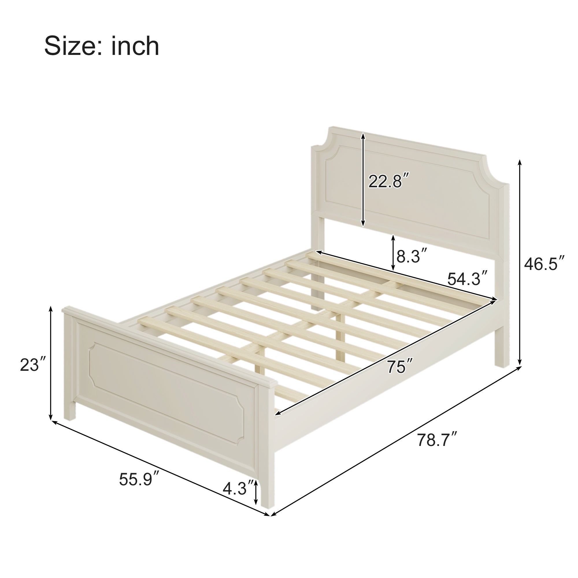 Solid Wood Frame Platform Bed with Nightstand and Dresser