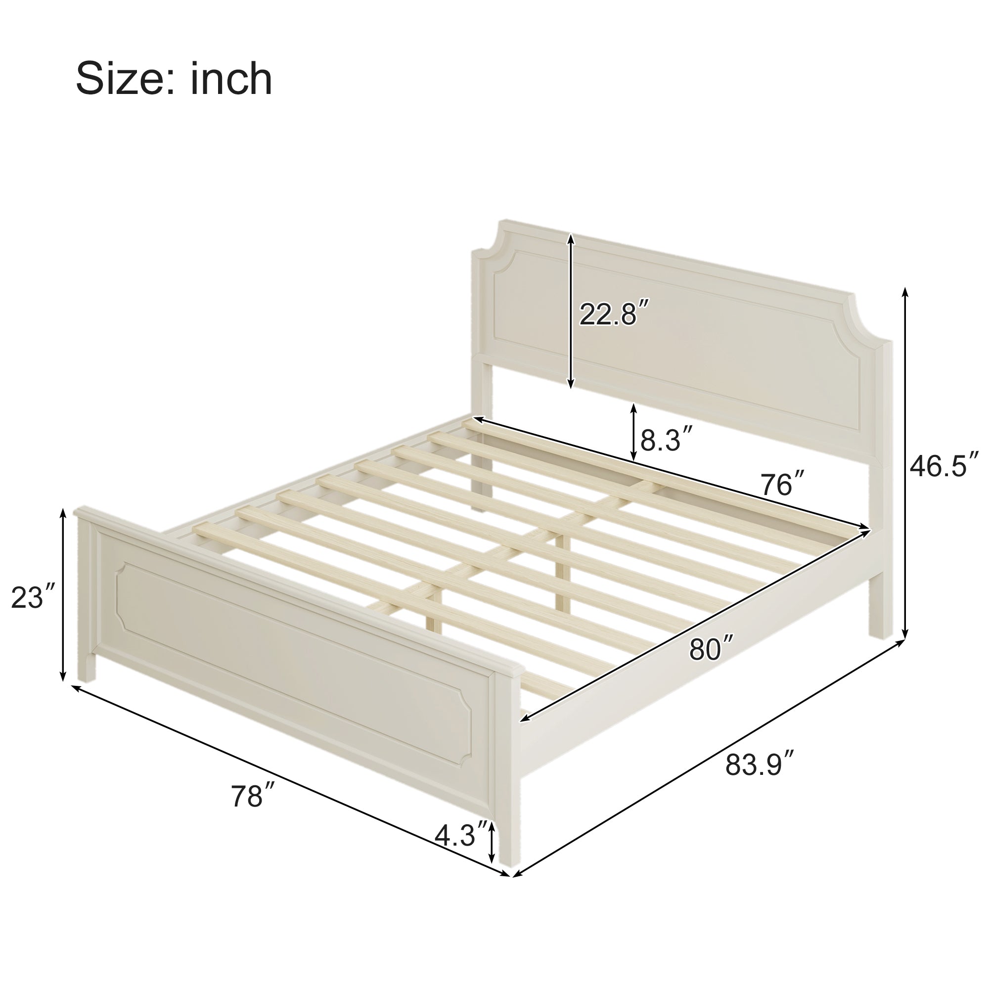 Solid Wood Frame Platform Bed with Nightstand and Dresser