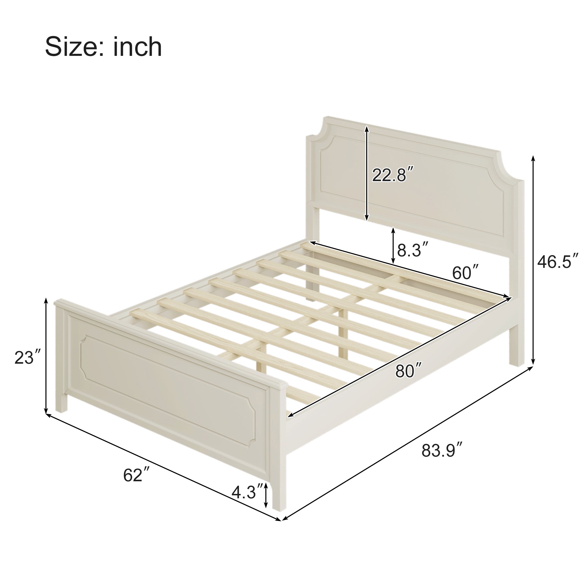 Solid Wood Frame Platform Bed with Nightstand and Dresser