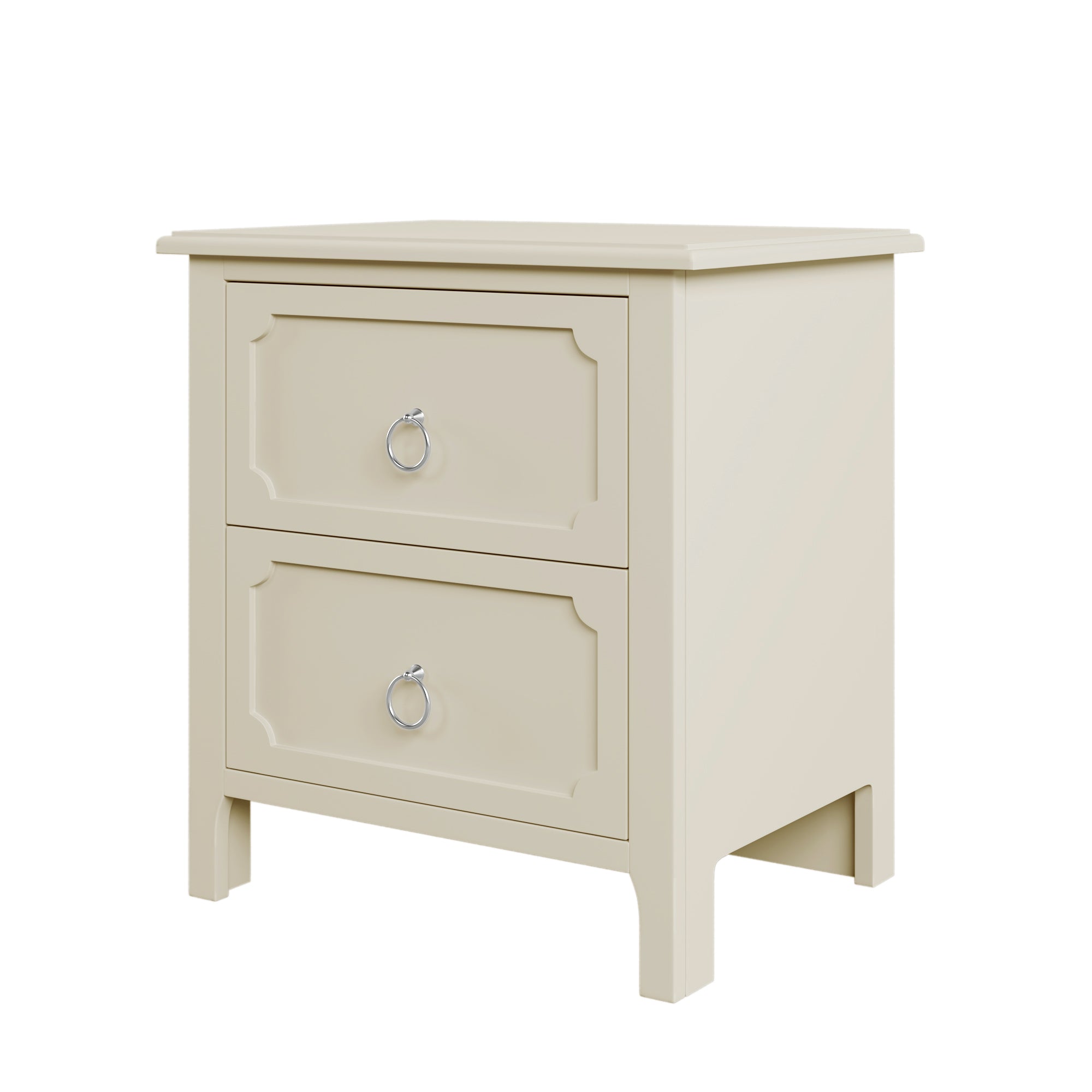 6 Pieces Bedroom Sets Milky White Solid Rubber Wood Platform Bed with Nightstand, Chest, Mirror and Dresser