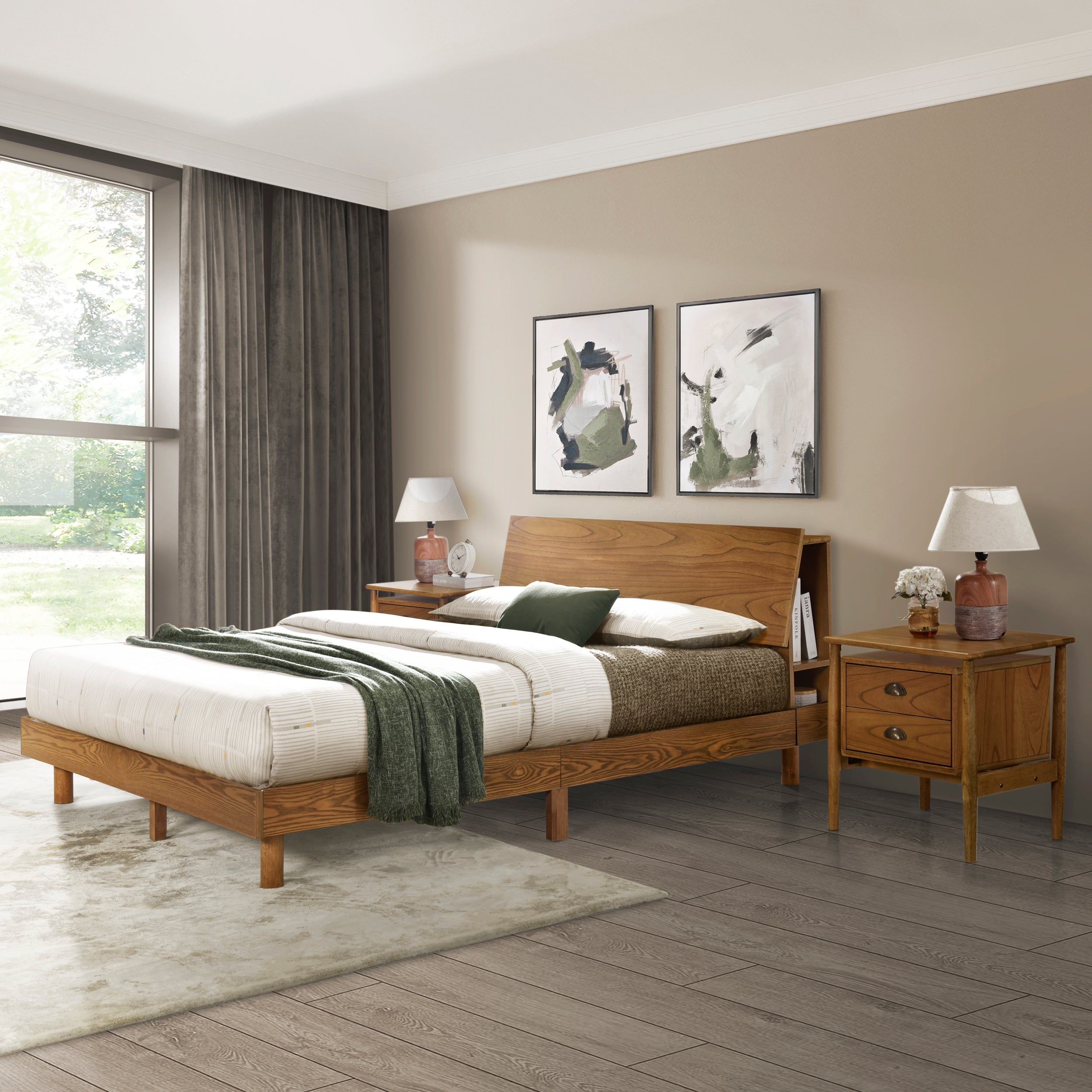 Queen Walnut Frame Bedroom Sets with Bookshelf