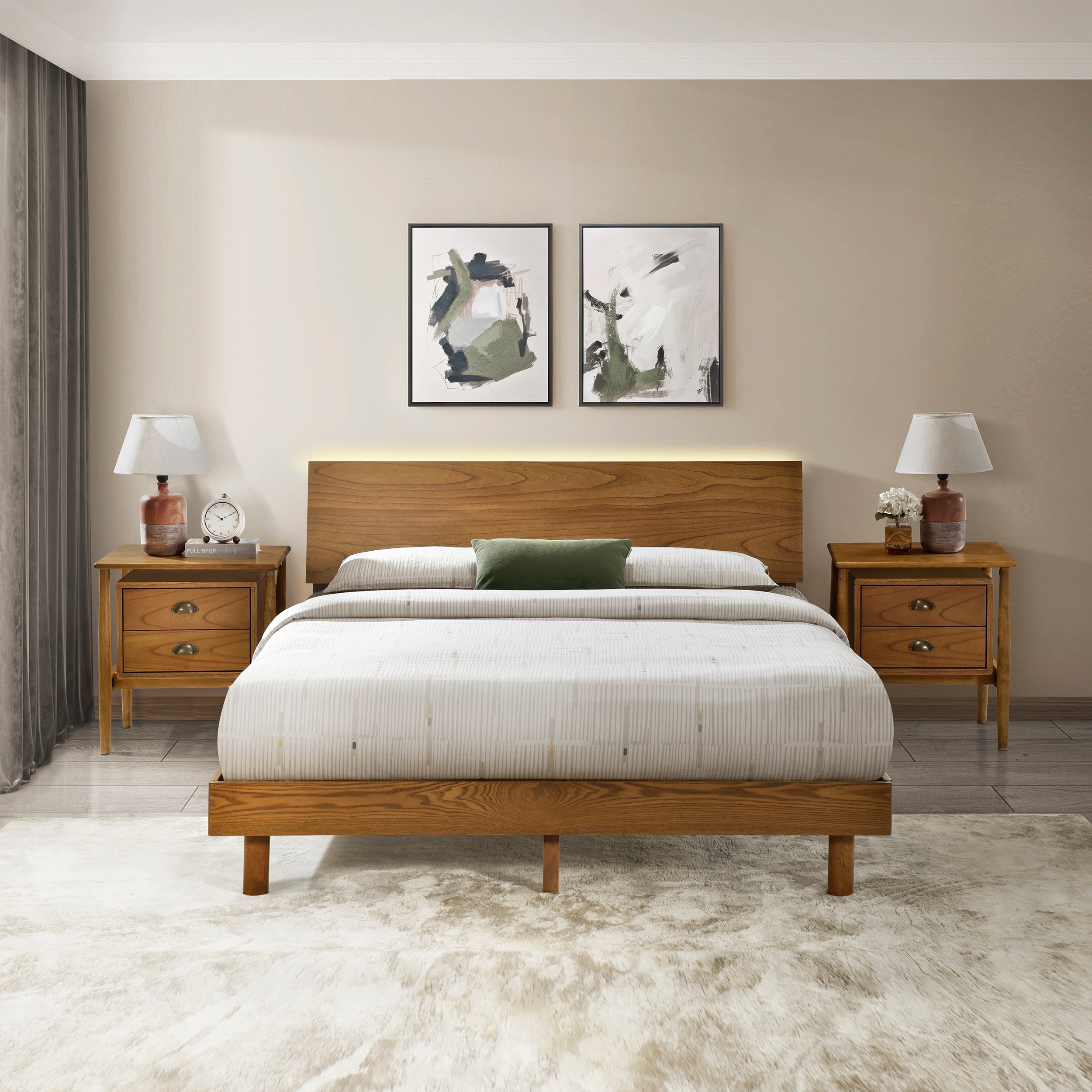 Queen Walnut Frame Bedroom Sets with Bookshelf