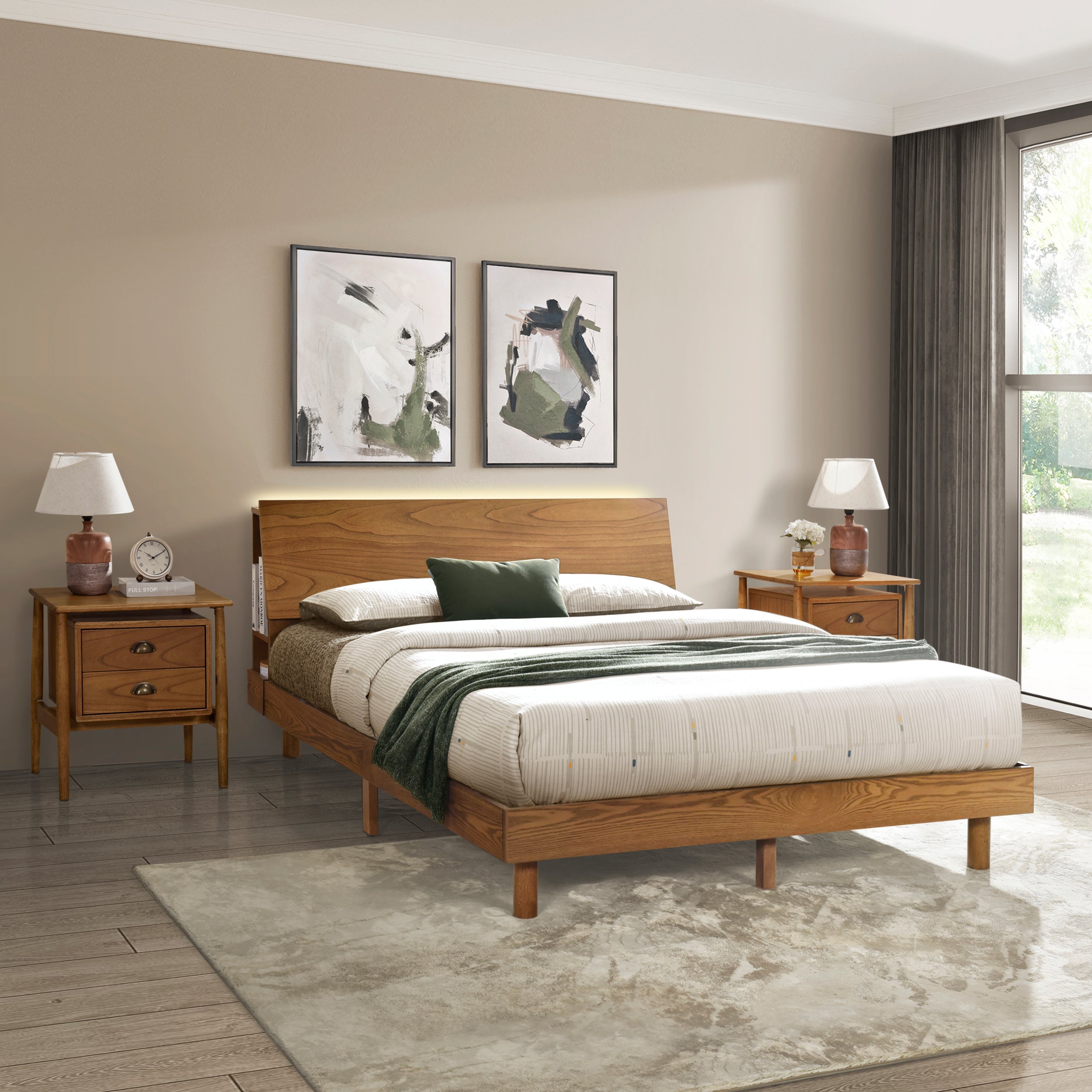 Queen Walnut Frame Bedroom Sets with Bookshelf