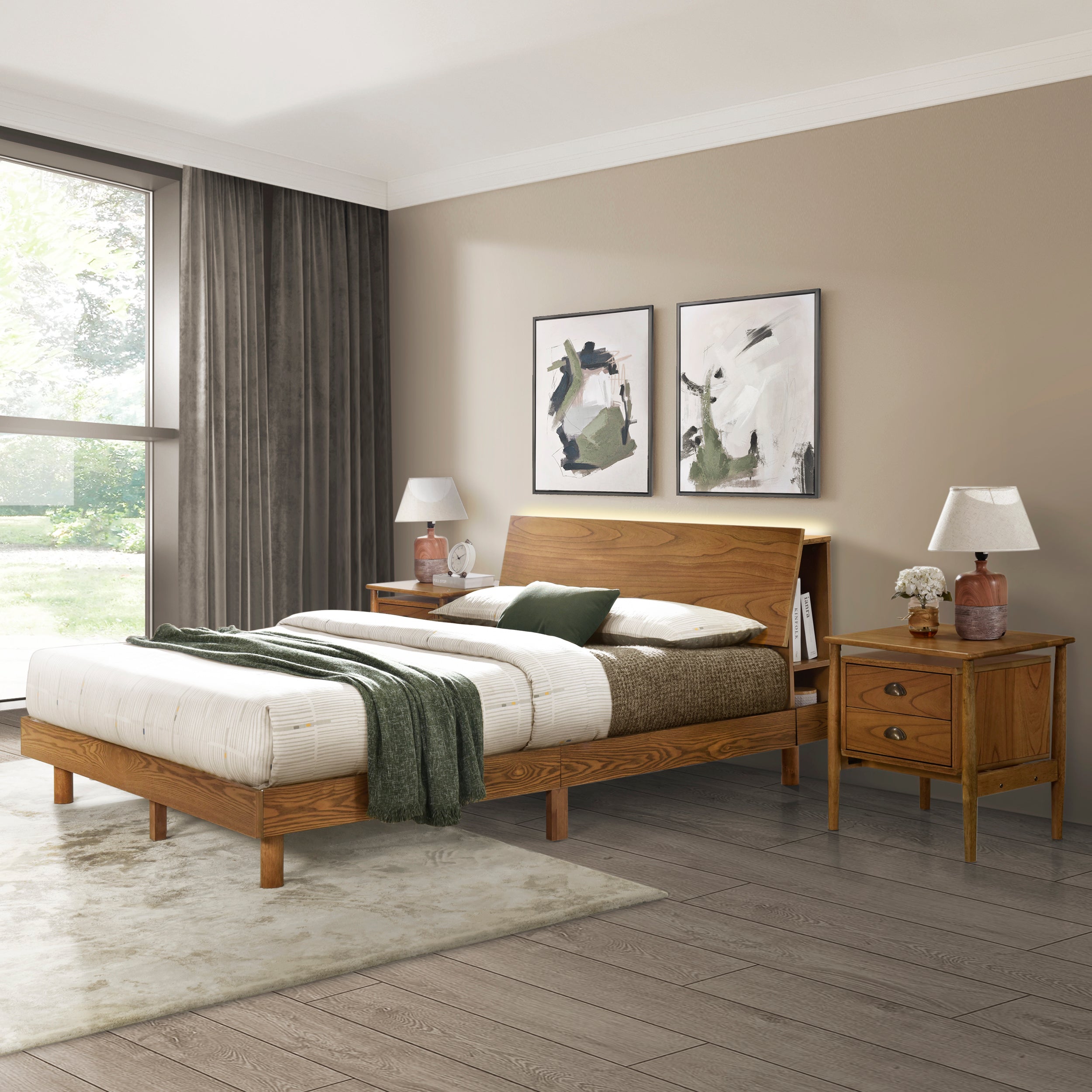 Queen Walnut Frame Bedroom Sets with Bookshelf
