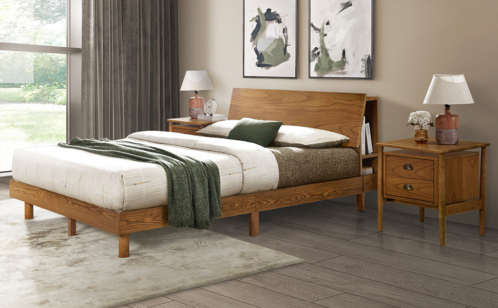 Queen Walnut Frame Bedroom Sets with Bookshelf