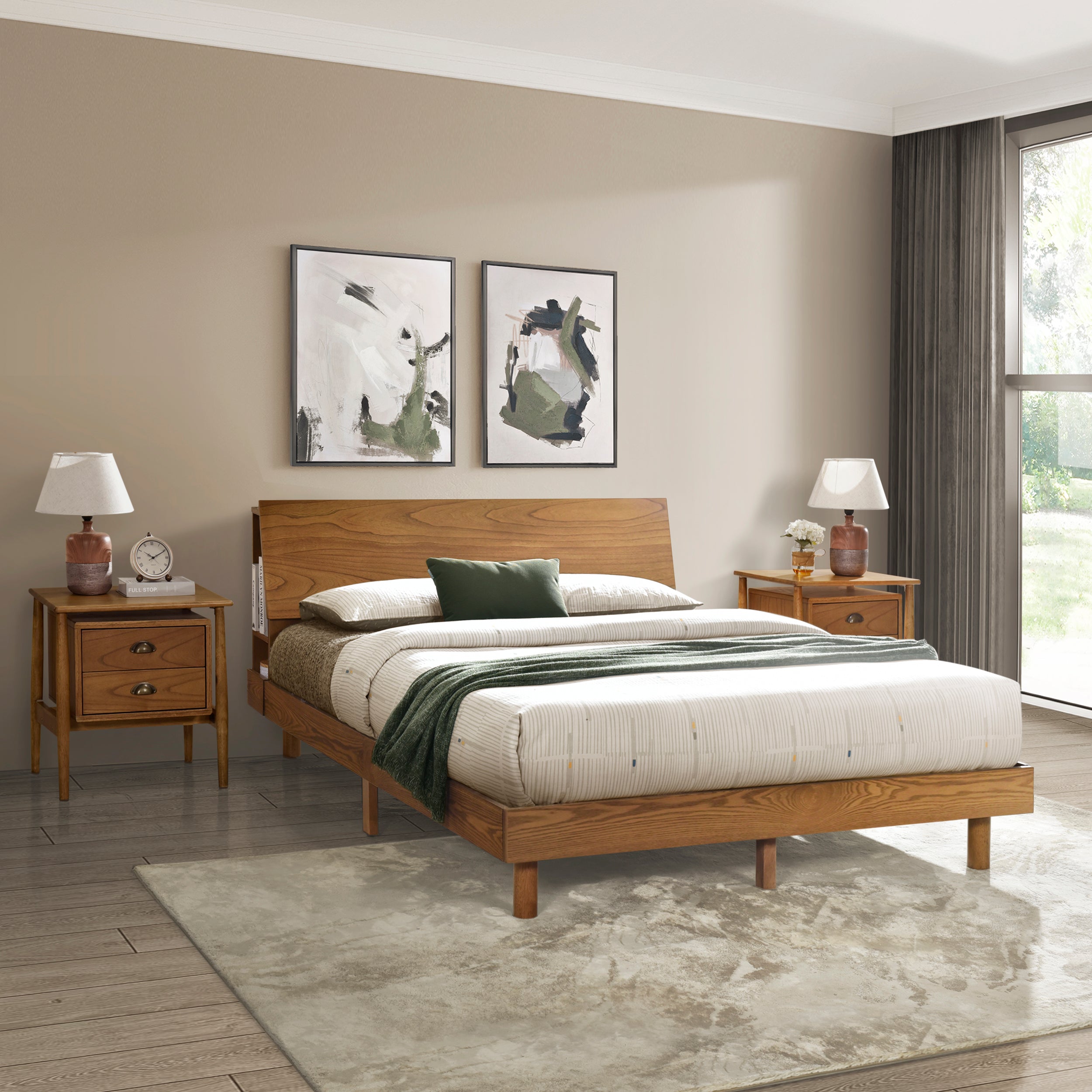 Queen Walnut Frame Bedroom Sets with Bookshelf