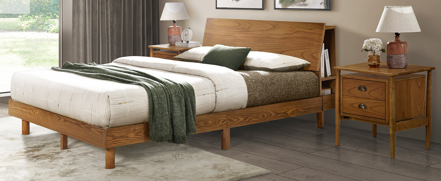 Queen Walnut Frame Bedroom Sets with Bookshelf