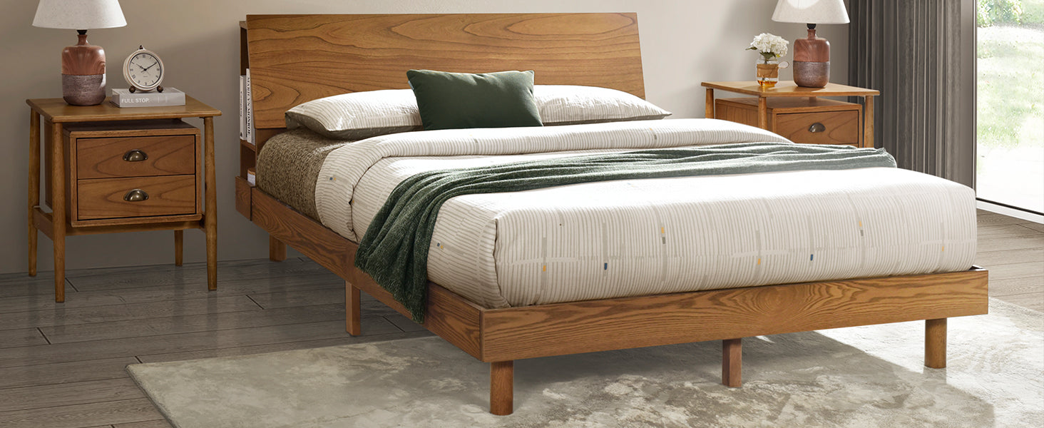 Queen Walnut Frame Bedroom Sets with Bookshelf