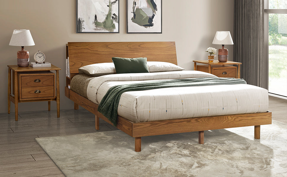Queen Walnut Frame Bedroom Sets with Bookshelf