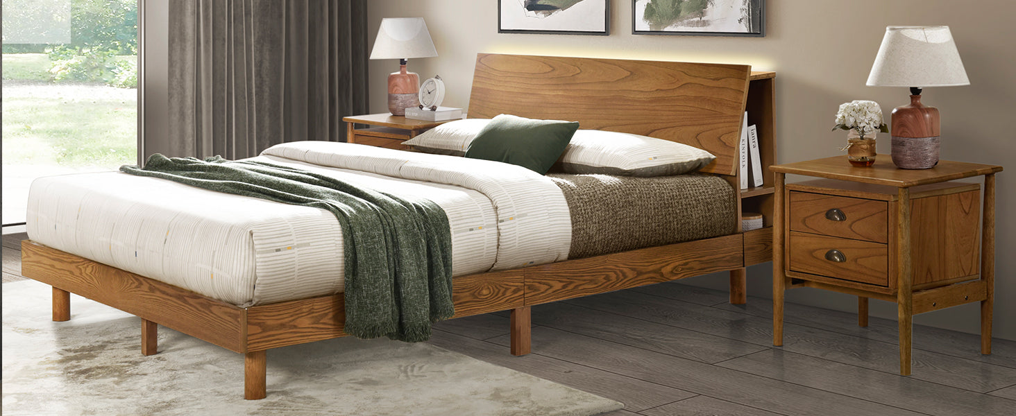 Queen Walnut Frame Bedroom Sets with Bookshelf
