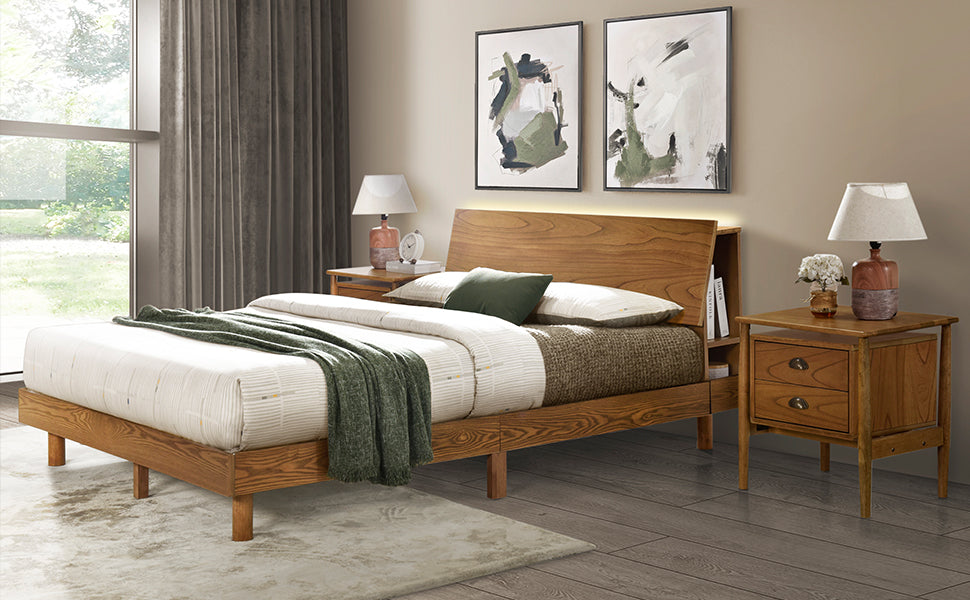 Queen Walnut Frame Bedroom Sets with Bookshelf