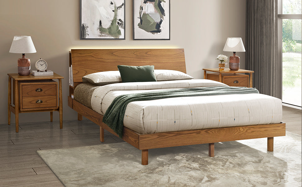 Queen Walnut Frame Bedroom Sets with Bookshelf
