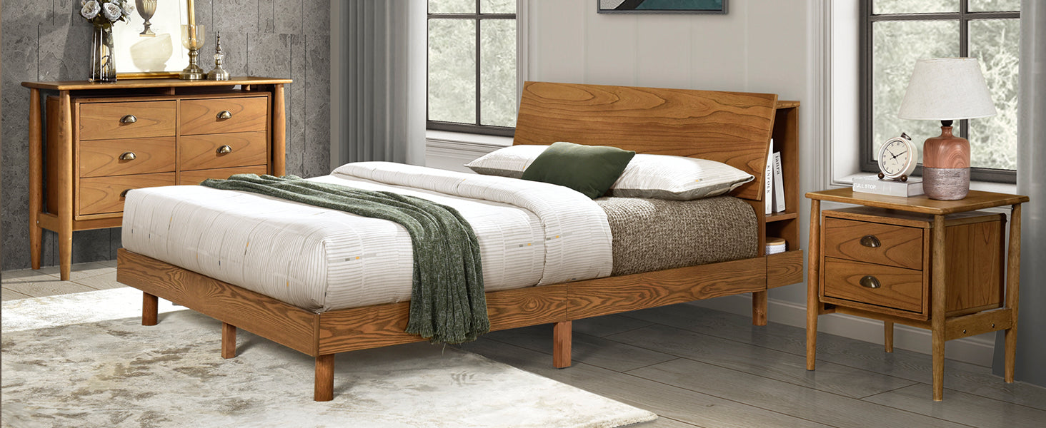 Queen Walnut Frame Bedroom Sets with Bookshelf