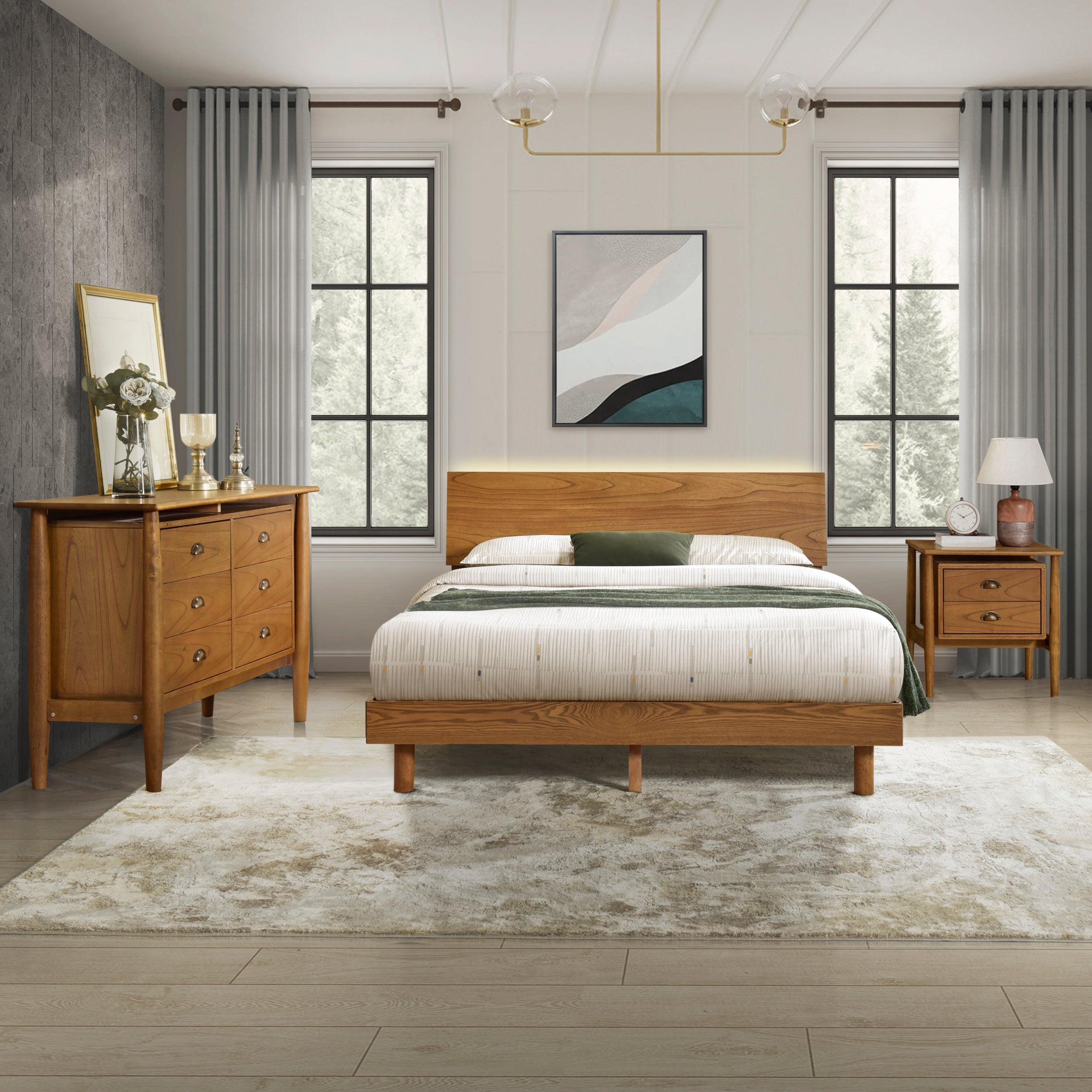 Queen Walnut Frame Bedroom Sets with Bookshelf