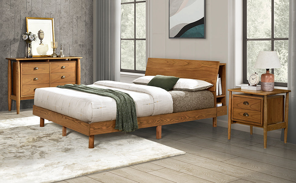 Queen Walnut Frame Bedroom Sets with Bookshelf