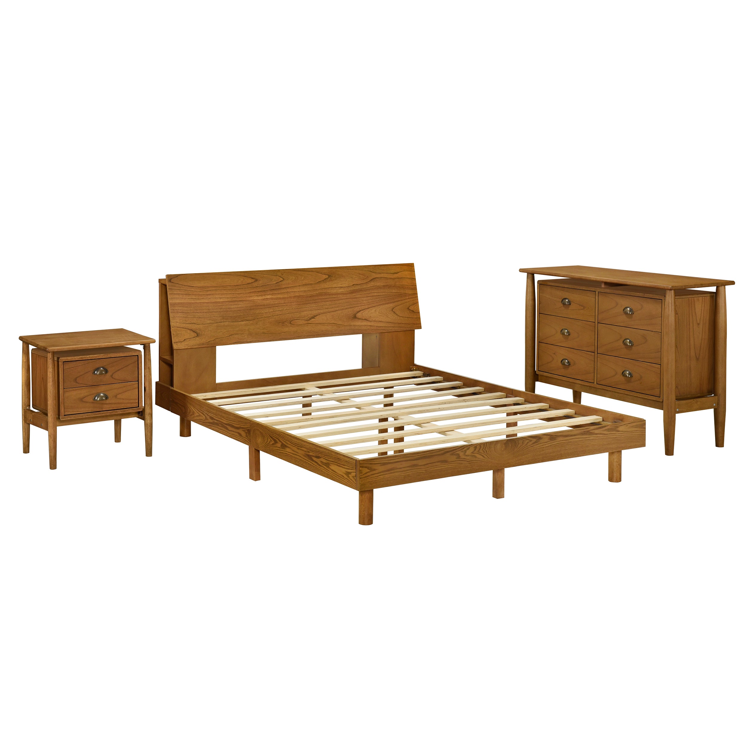 Queen Walnut Frame Bedroom Sets with Bookshelf