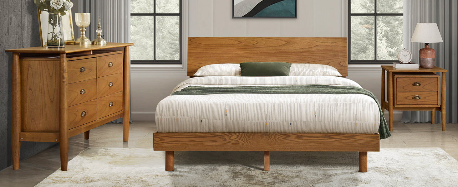 Queen Walnut Frame Bedroom Sets with Bookshelf