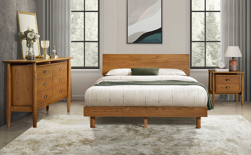 Queen Walnut Frame Bedroom Sets with Bookshelf