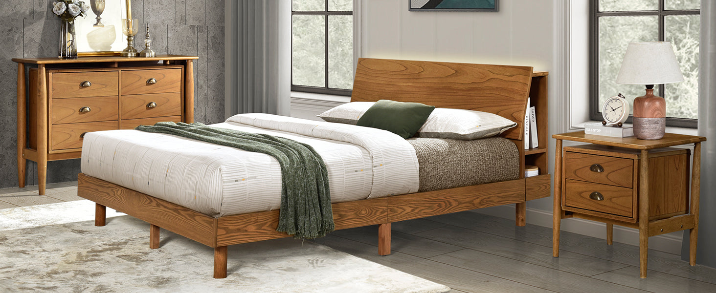 Queen Walnut Frame Bedroom Sets with Bookshelf