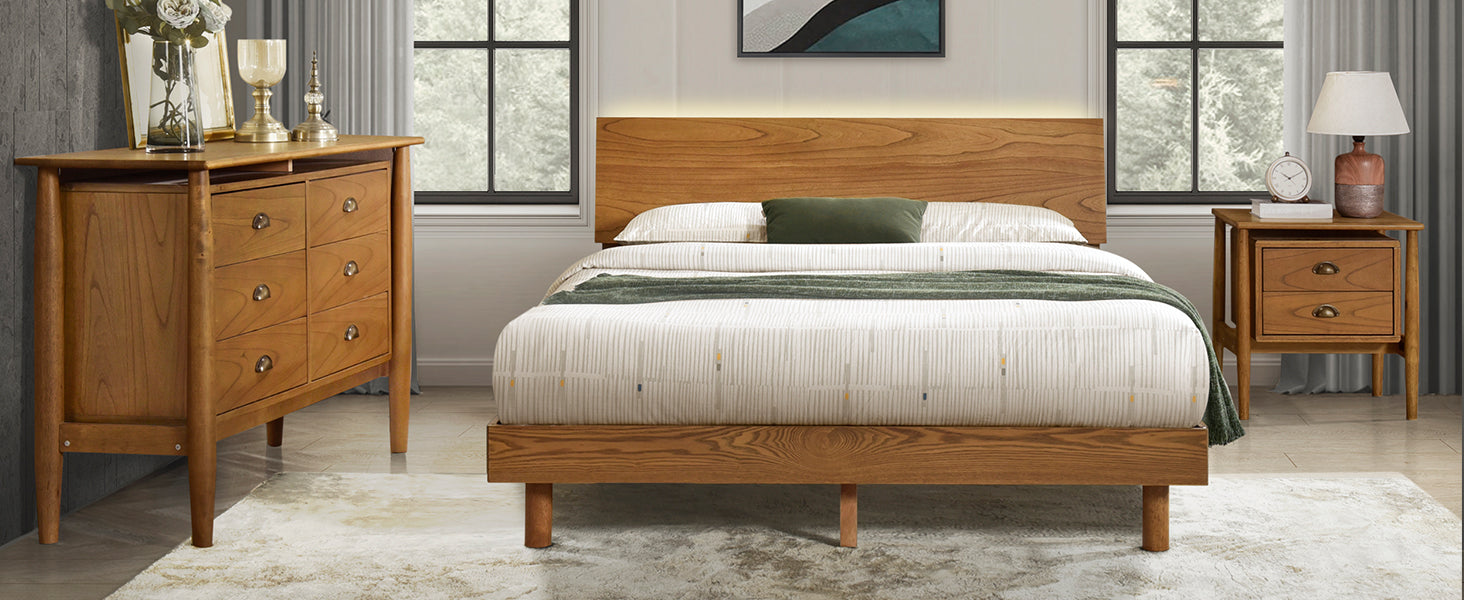 Queen Walnut Frame Bedroom Sets with Bookshelf