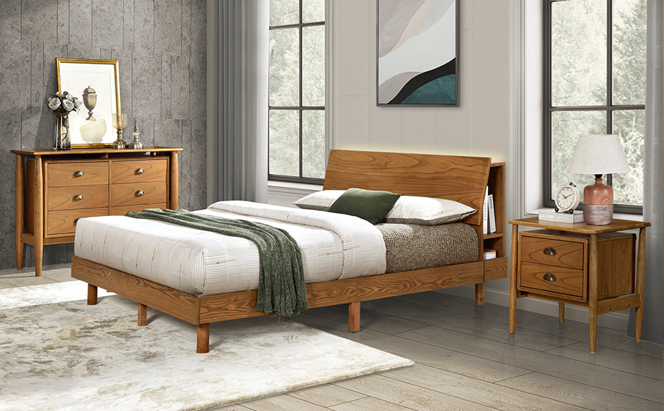 Queen Walnut Frame Bedroom Sets with Bookshelf