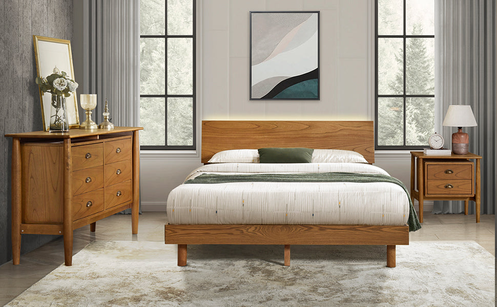 Queen Walnut Frame Bedroom Sets with Bookshelf