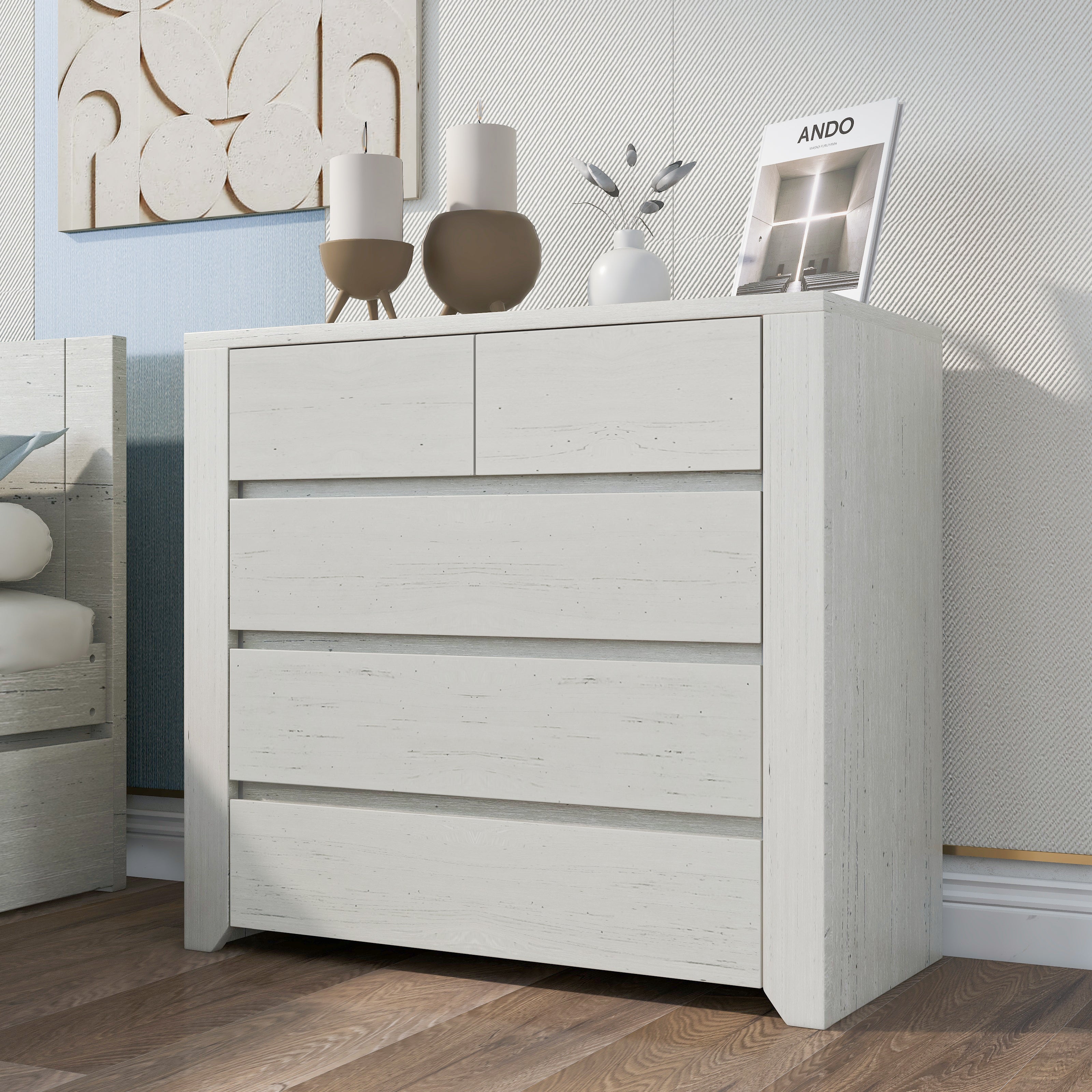 33 in. W 5-Drawer Wood Chest in Stone Gray