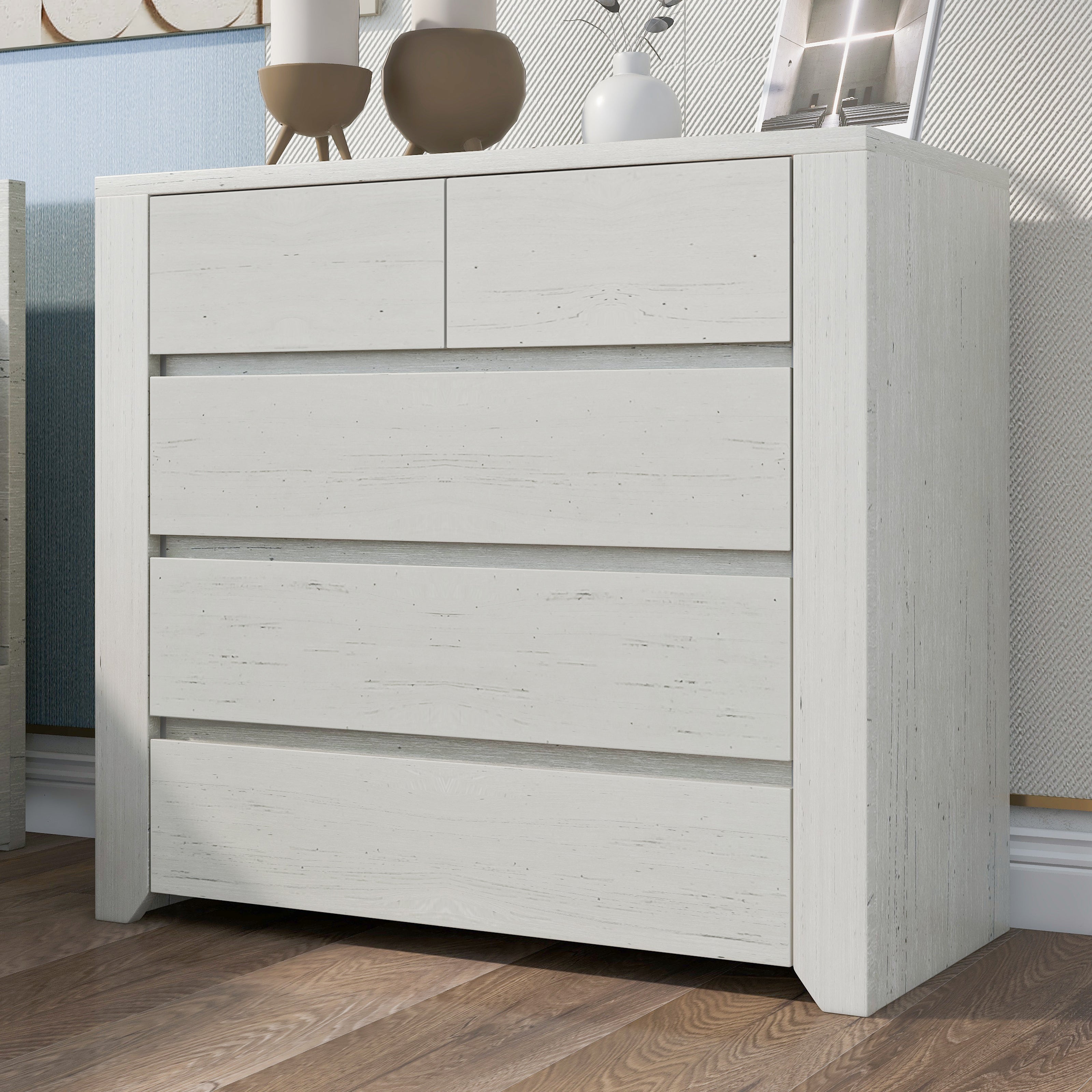 33 in. W 5-Drawer Wood Chest in Stone Gray