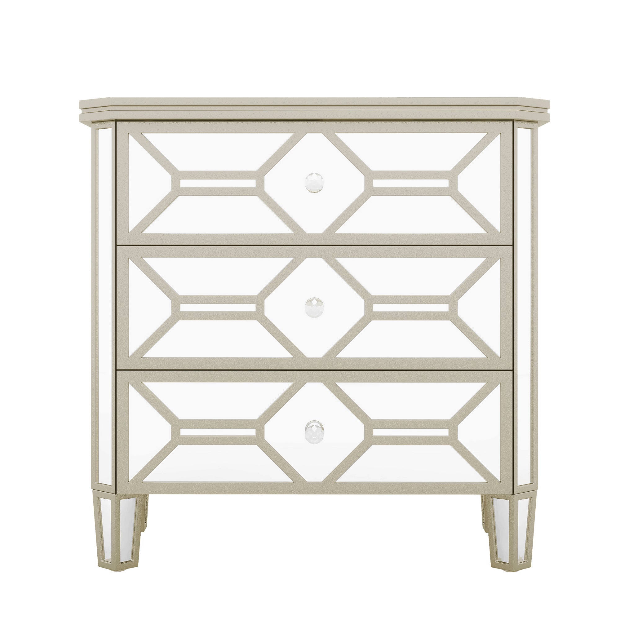 31 in. W 3-Drawer Glass Chest in Silver