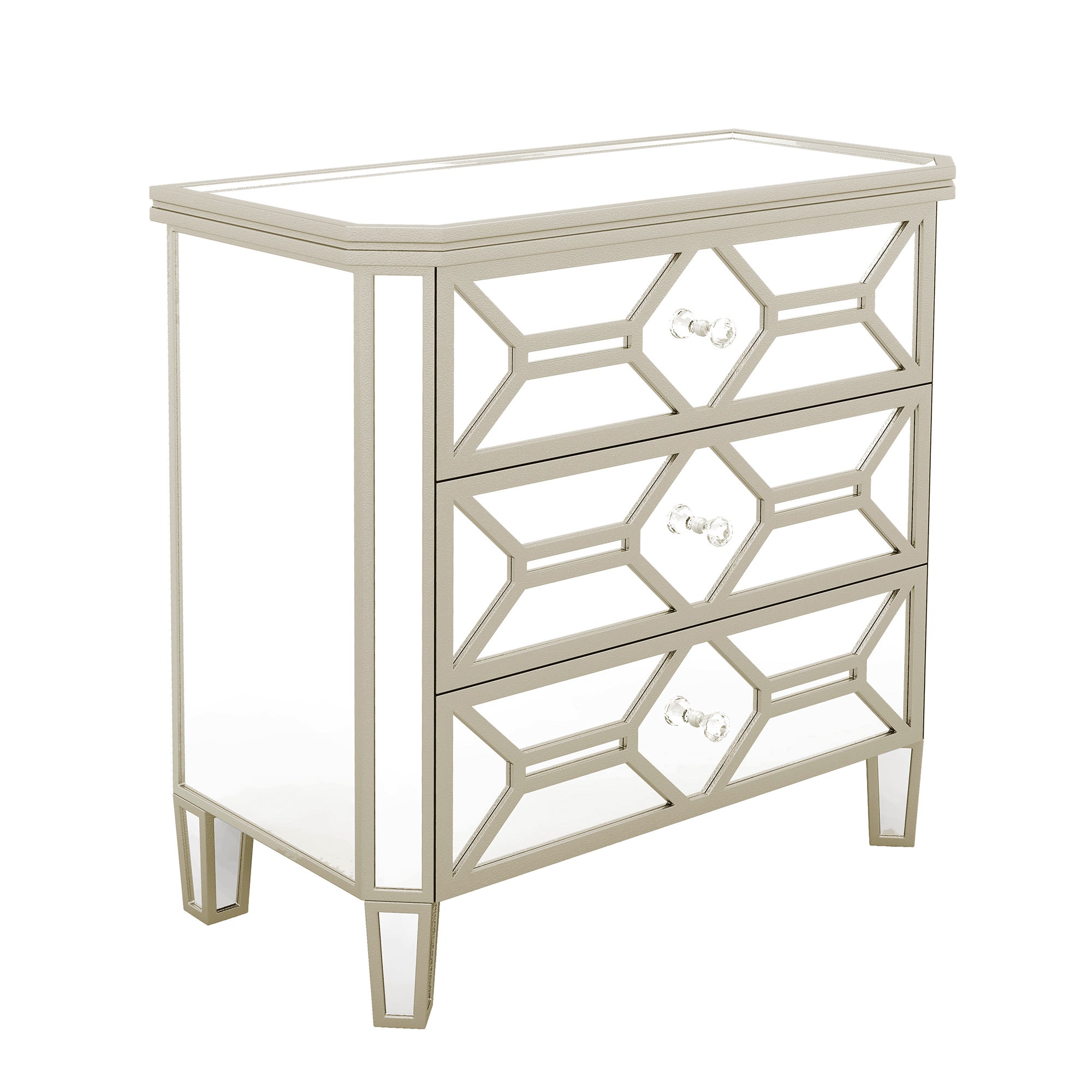 31 in. W 3-Drawer Glass Chest in Silver