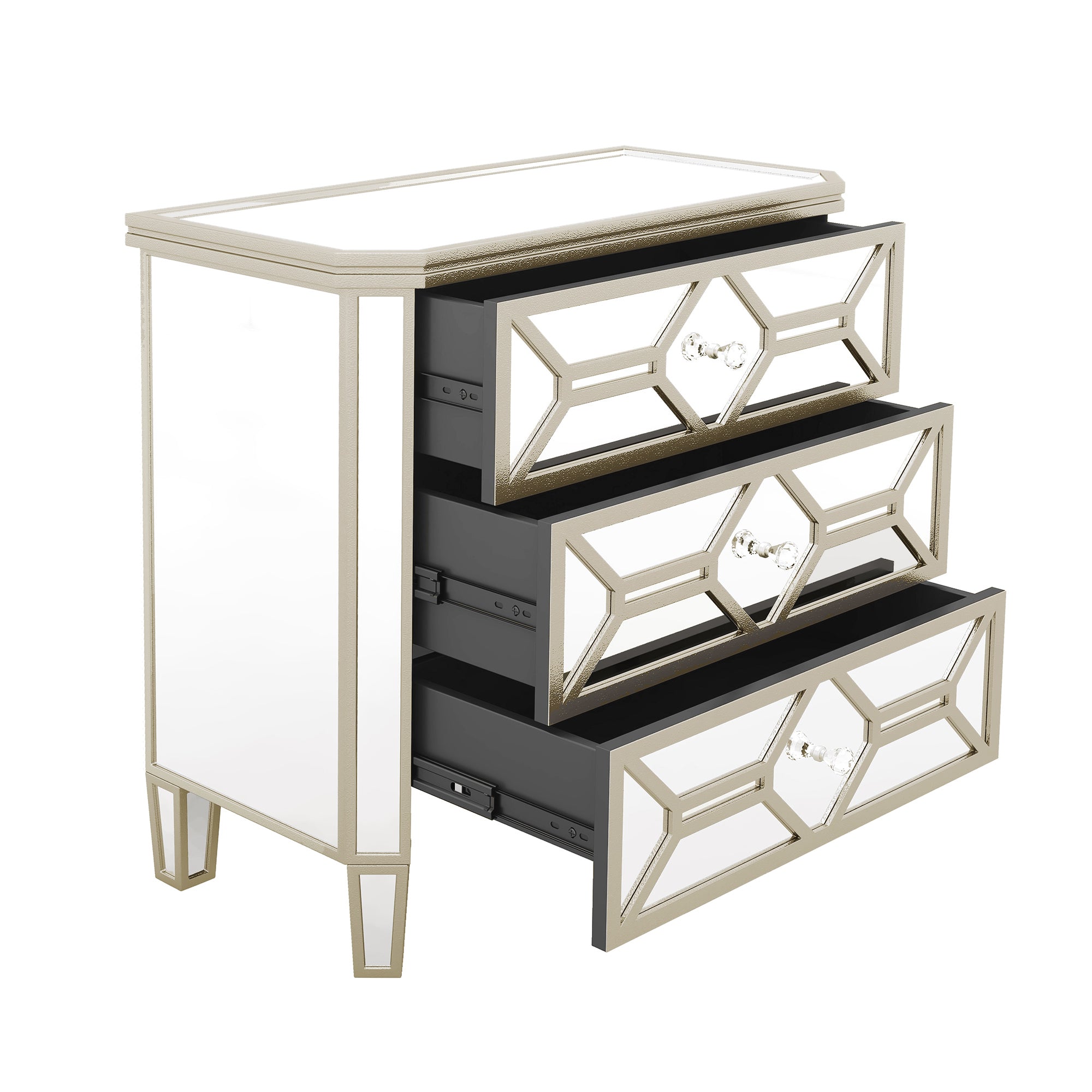 31 in. W 3-Drawer Glass Chest in Silver
