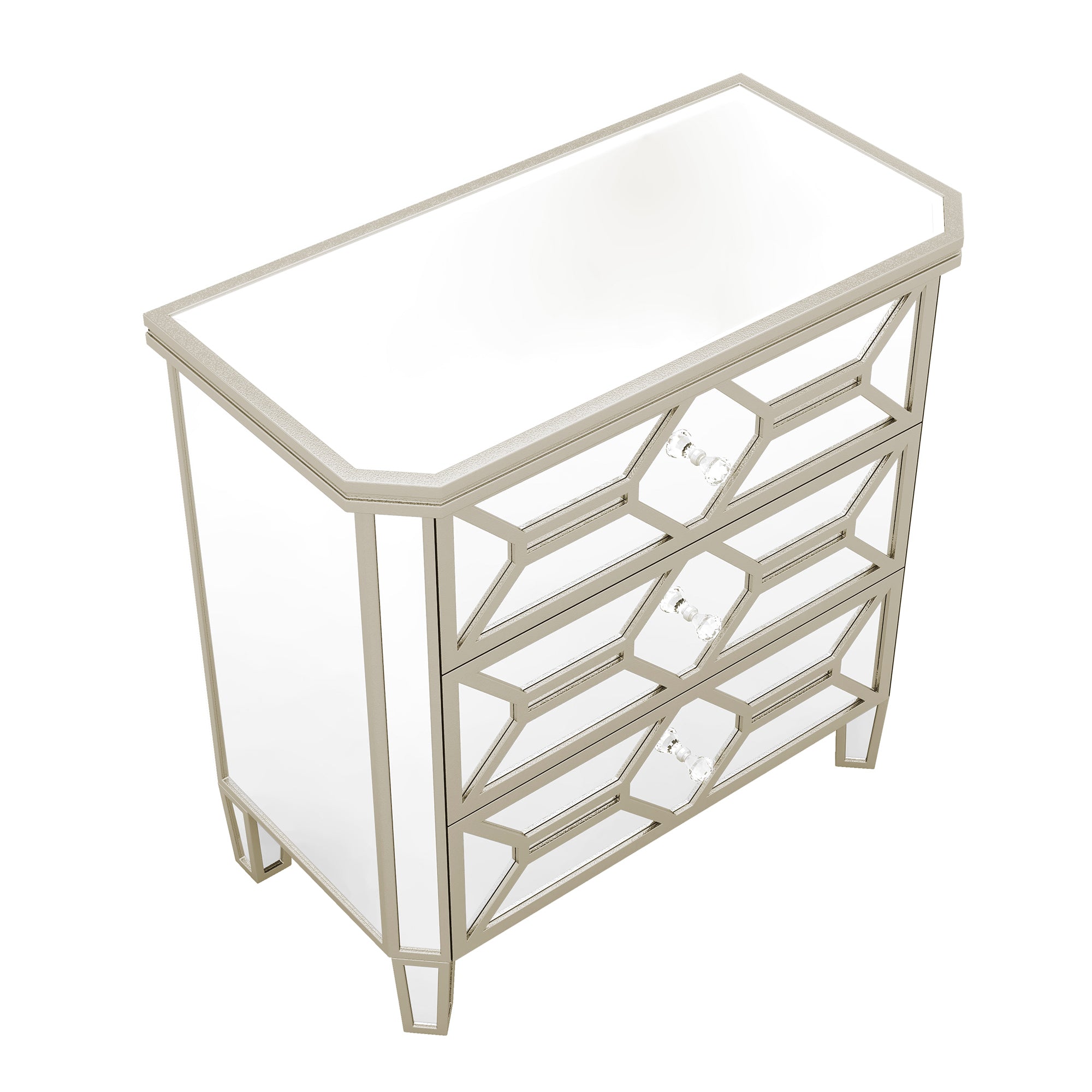 31 in. W 3-Drawer Glass Chest in Silver