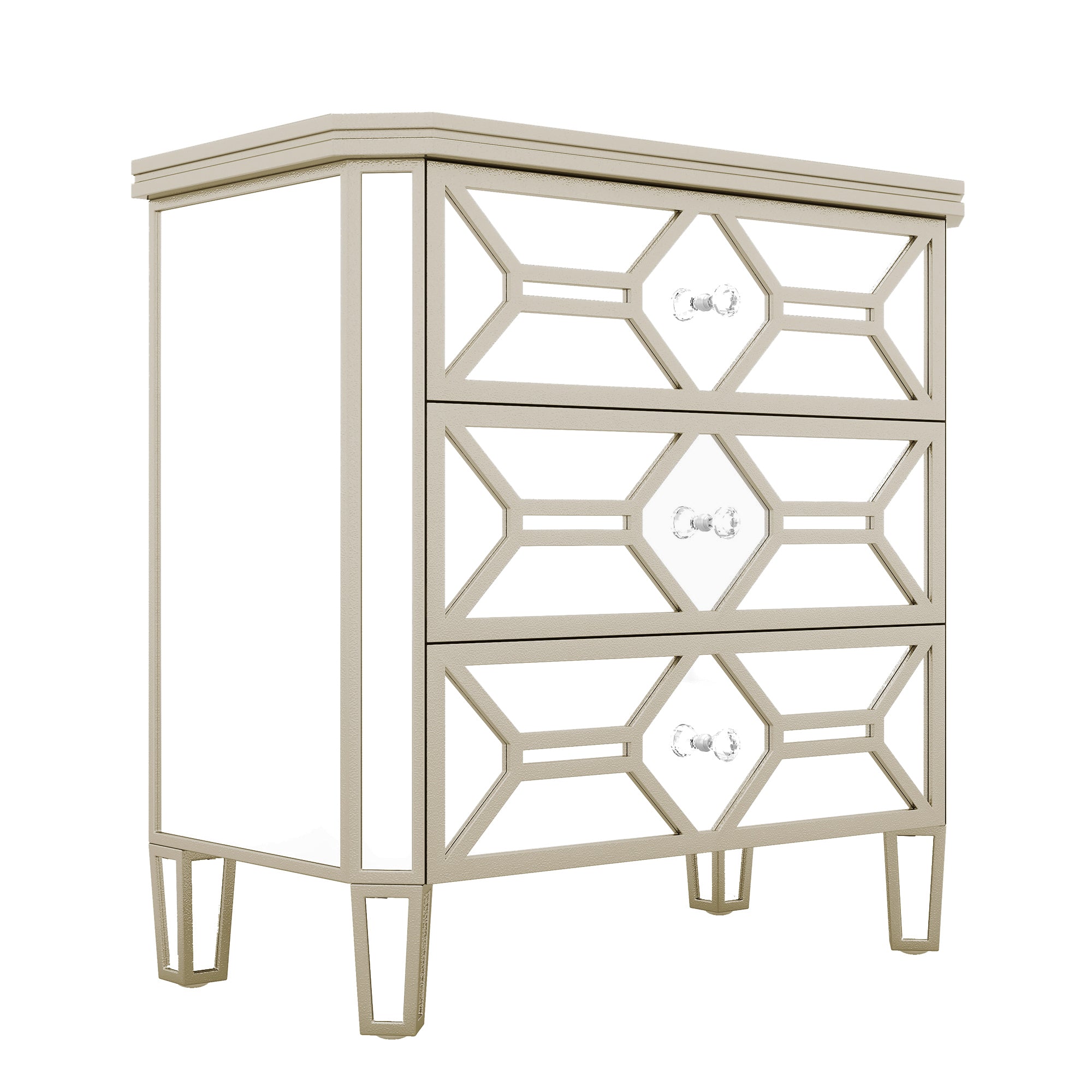 31 in. W 3-Drawer Glass Chest in Silver