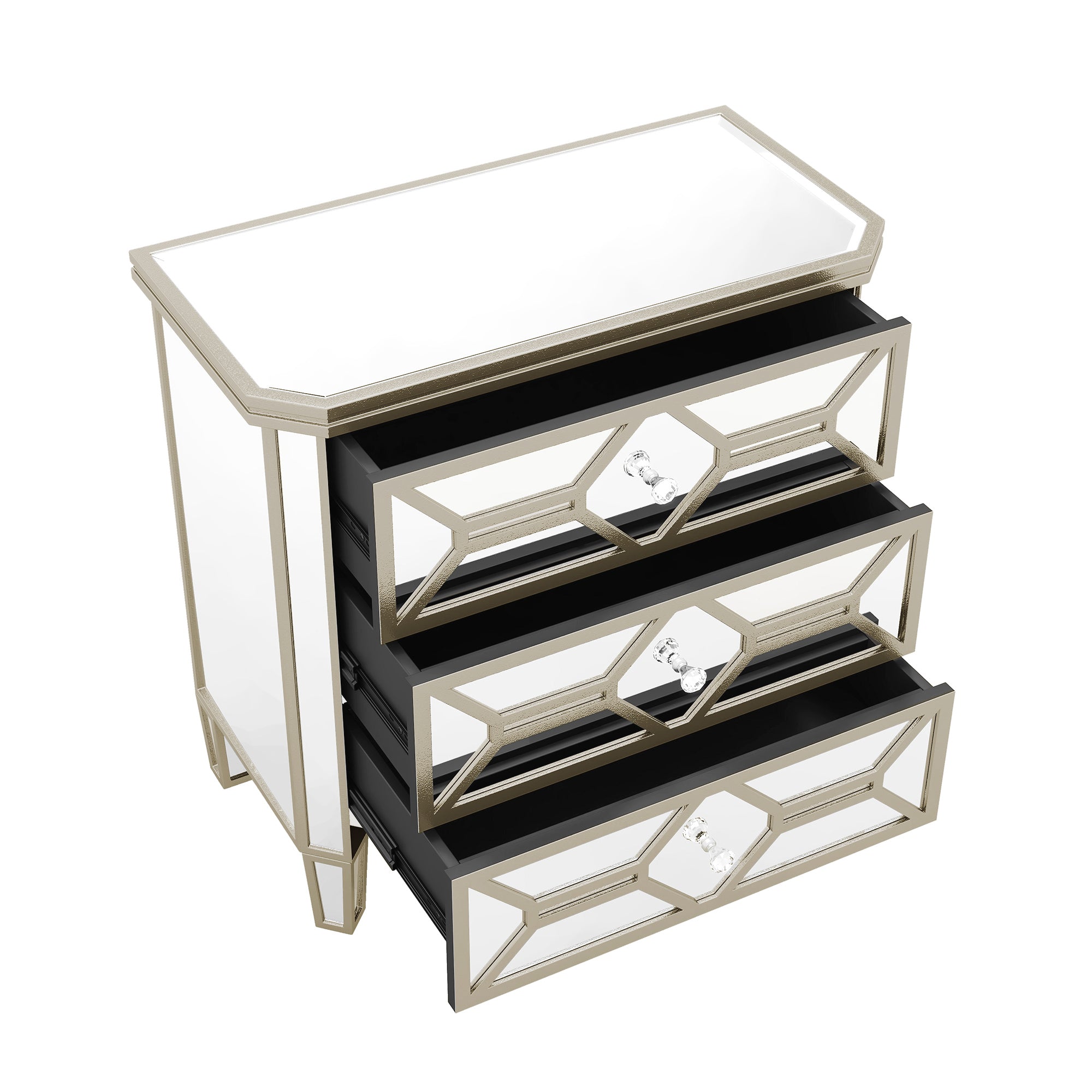 31 in. W 3-Drawer Glass Chest in Silver